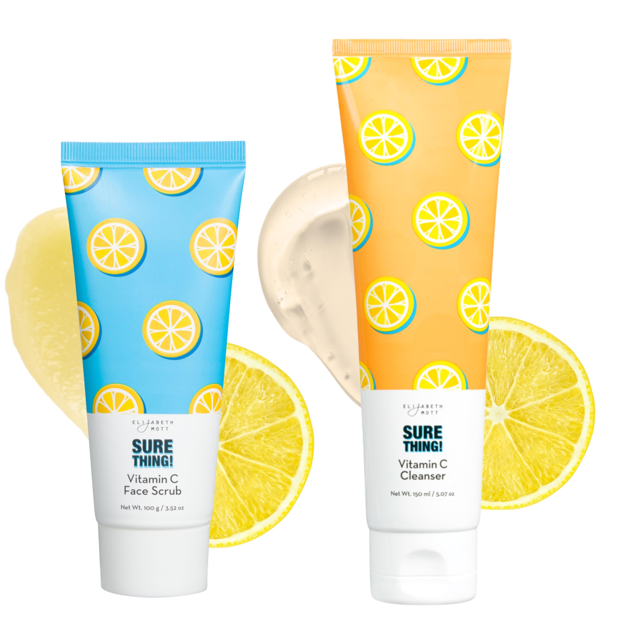 Elizabeth Mott Vitamin C Face Scrub & Cleanser Set - Vegan, Cruelty-Free Skincare for Glowing Skin | Brightening Exfoliator & Daily Facial Cleanser for All Skin Types | Perfect for Morning Routine & Acne-Prone Skin Care