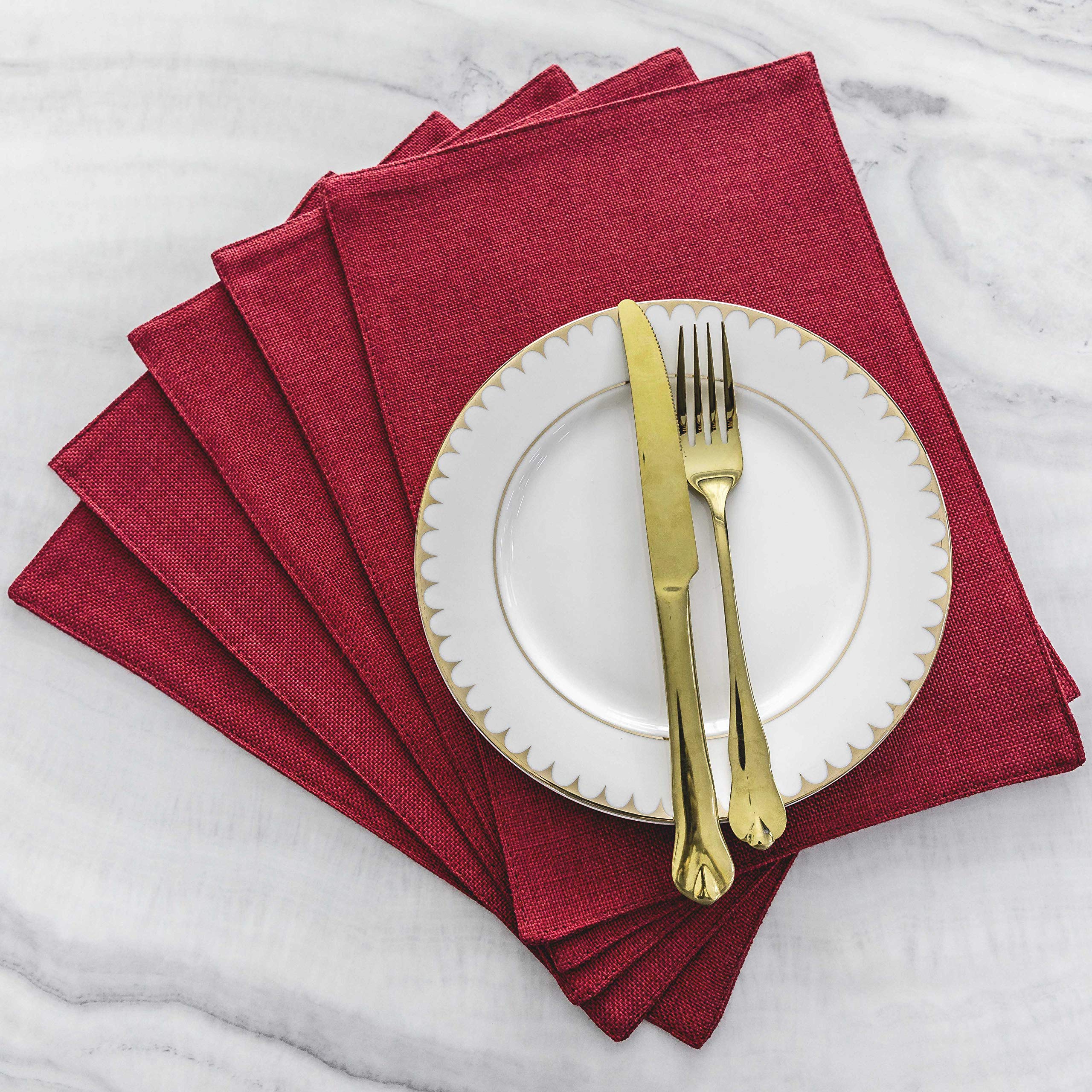 Premium 6-Piece Red Placemats Set - Heat Resistant & Machine Washable Table Mats for Dining & Kitchen (13x19 Inch, Burgundy) - Perfect for Dinner Parties, Family Meals & Holiday Decorations
