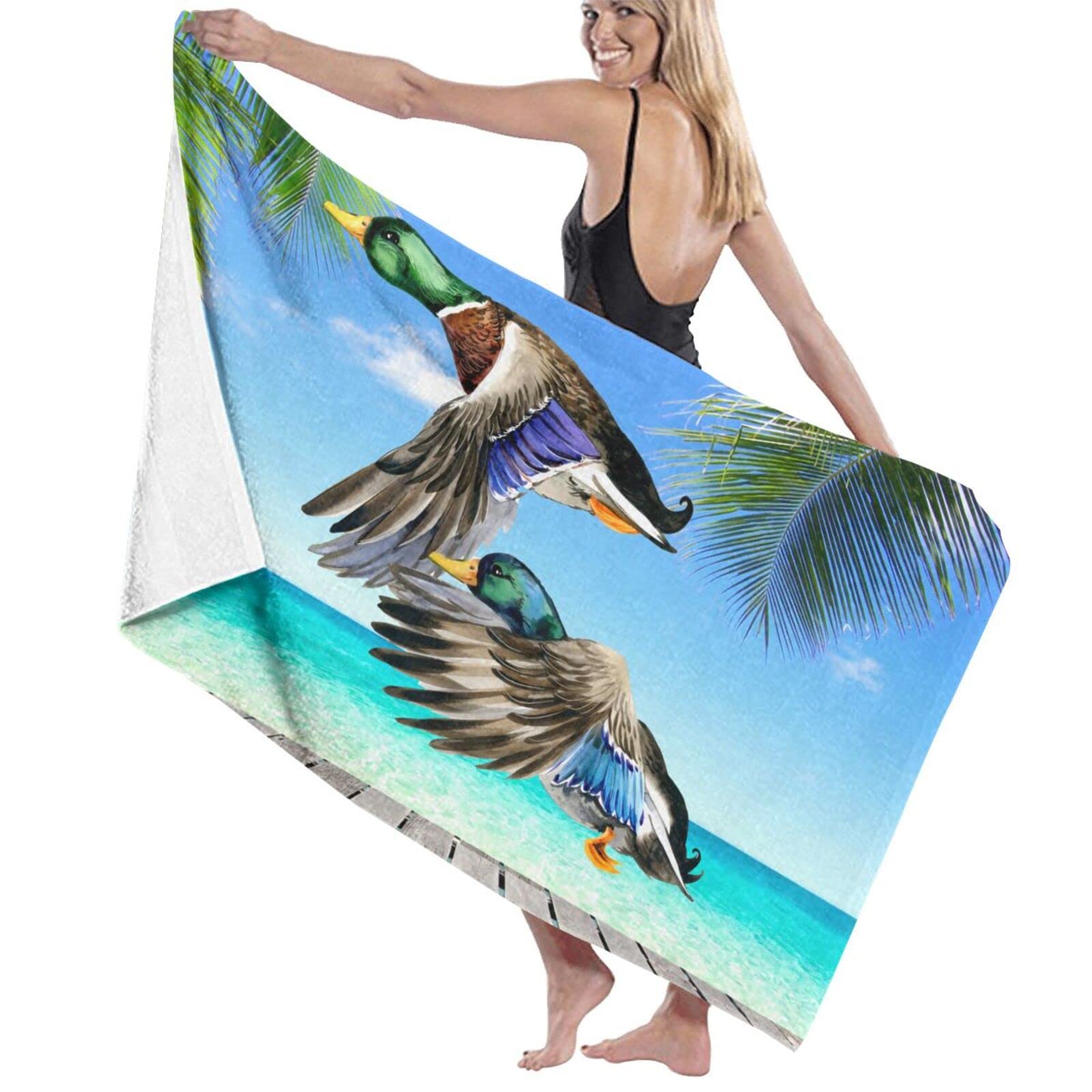 Premium Brown Mallard Duck Watercolor Beach Towel - Ultra Soft Microfiber Quick-Dry Bath Towel for Adults & Kids - Perfect for Pool, Beach, Yoga, and Picnic