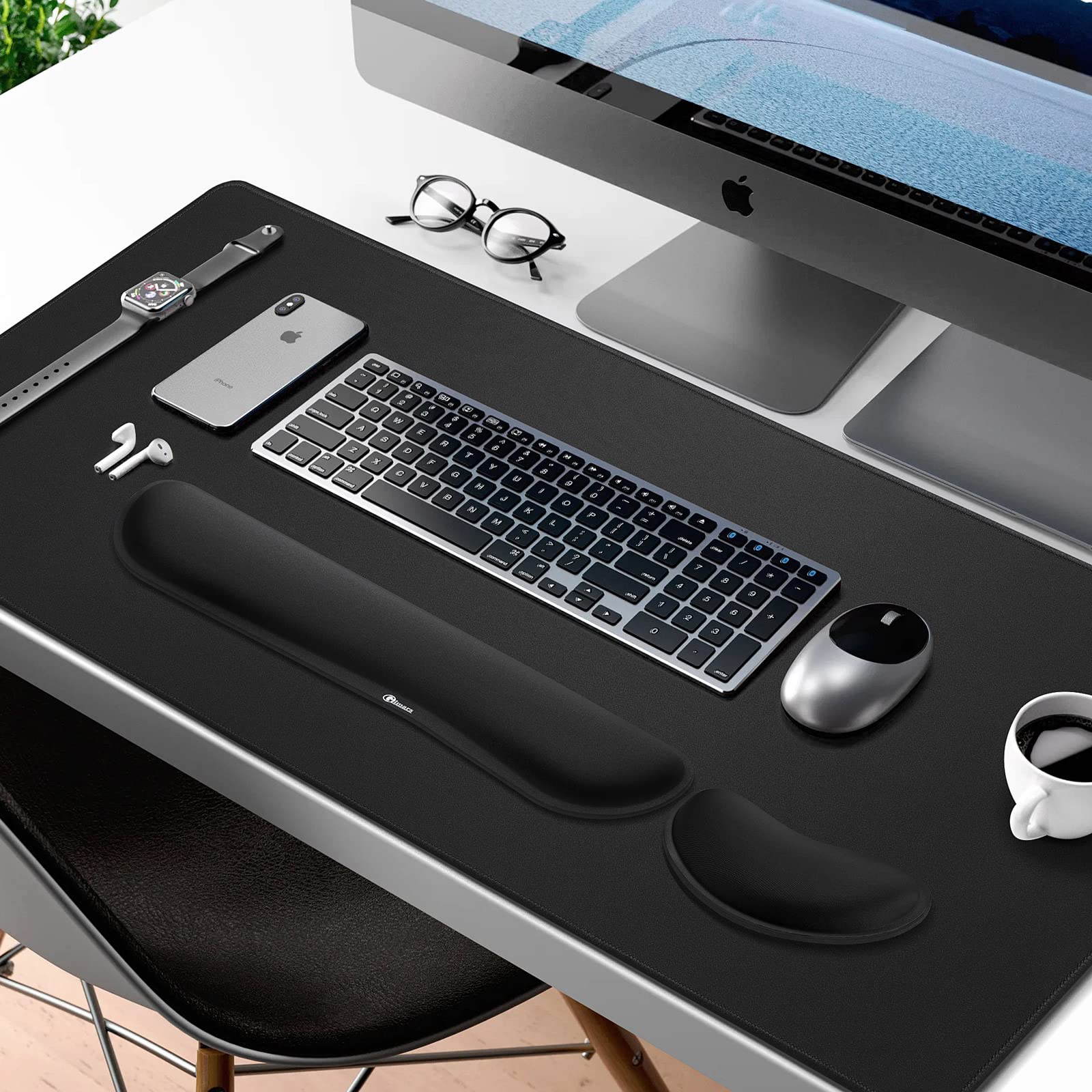 Gimars 3-in-1 Memory Foam Mouse Pad & Keyboard Wrist Rest Set - Ergonomic Support for Typing, Gaming & Office Work - 31.5x12 Inch Large Desk Mat - Black - Perfect for Pain Relief & Comfort During Long Computer Sessions
