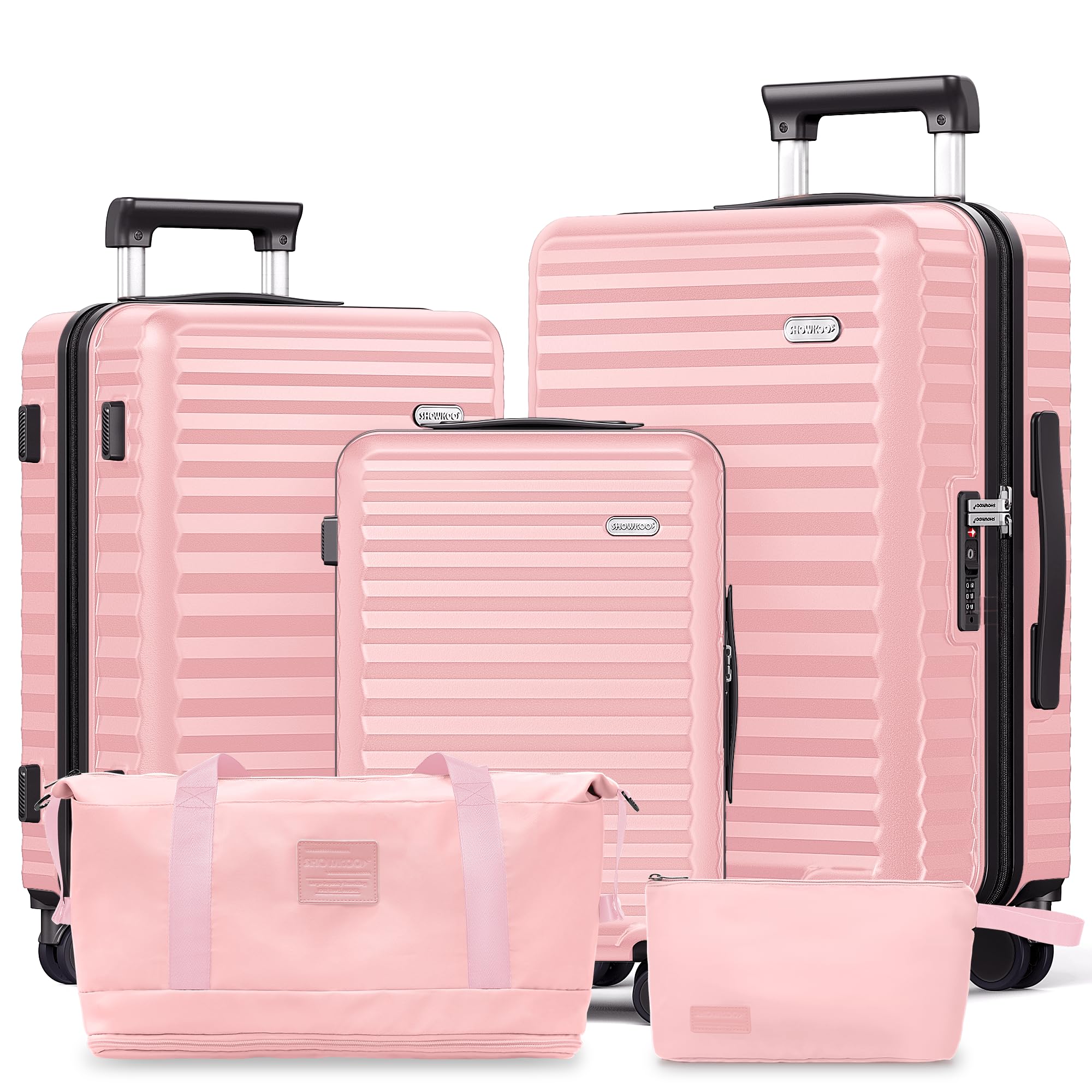 SHOWKOO 3-Piece Hardside Expandable Luggage Set with Double Spinner Wheels & TSA Lock - Pink (20/24/28 Inch) - Perfect for Family Travel, Business Trips, and International Vacations