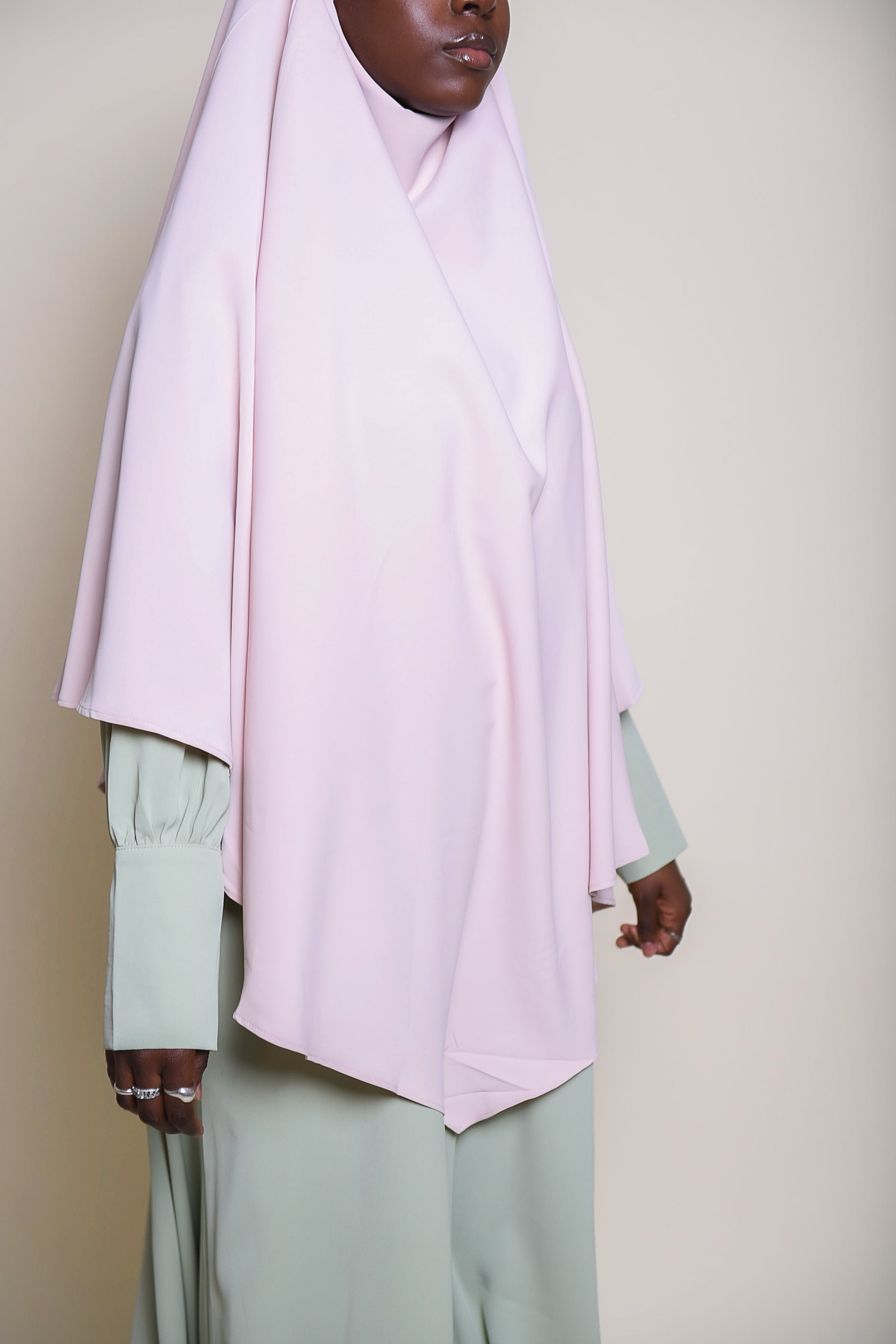 Light Pink Diamond Khimar - Elegant Muslim Prayer Scarf for Women - Perfect for Daily Wear, Prayer, and Special Occasions