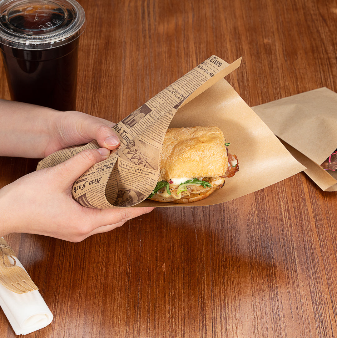 Eco-Friendly Greaseproof Newsprint Paper Bags - Large Double Open Design (10x9 Inches) - Pack of 100 - Perfect for Takeout, Bakery & Food Storage