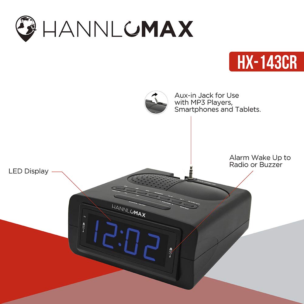 HANNLOMAX HX-143CR Digital Alarm Clock Radio with AM/FM PLL Tuner, 0.9
