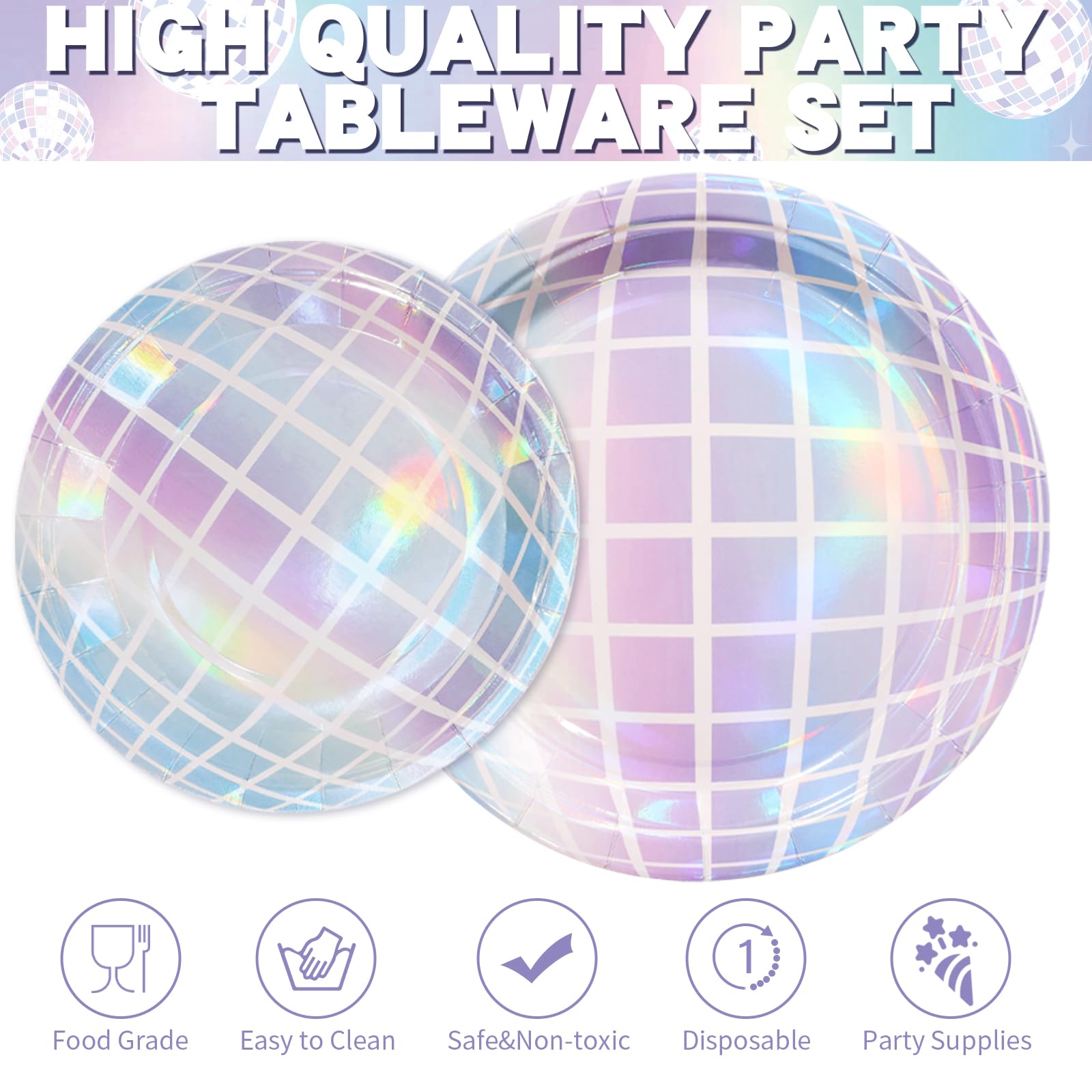 96 Pcs Disco Party Supplies Set - Disco Ball Plates, Napkins & Forks for 70s Themed Party Decorations | Perfect for Wedding, Birthday, Anniversary Celebrations | Great for Disco Nights, Dance Parties & Retro Events