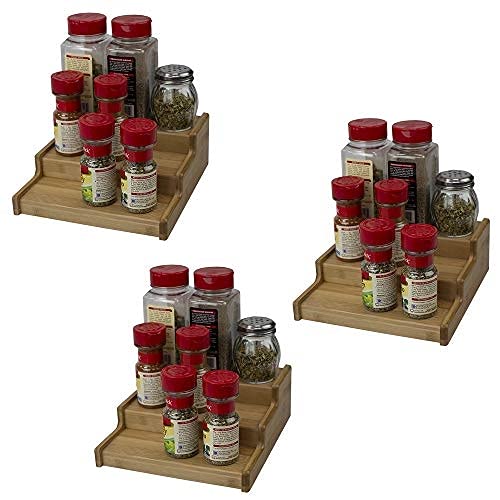 Expandable 3-Tier Bamboo Spice Organizer - Eco-Friendly Pull-Out Kitchen Shelf for Seasonings & Spices | Perfect for Pantry, Countertop, or Cabinet Storage