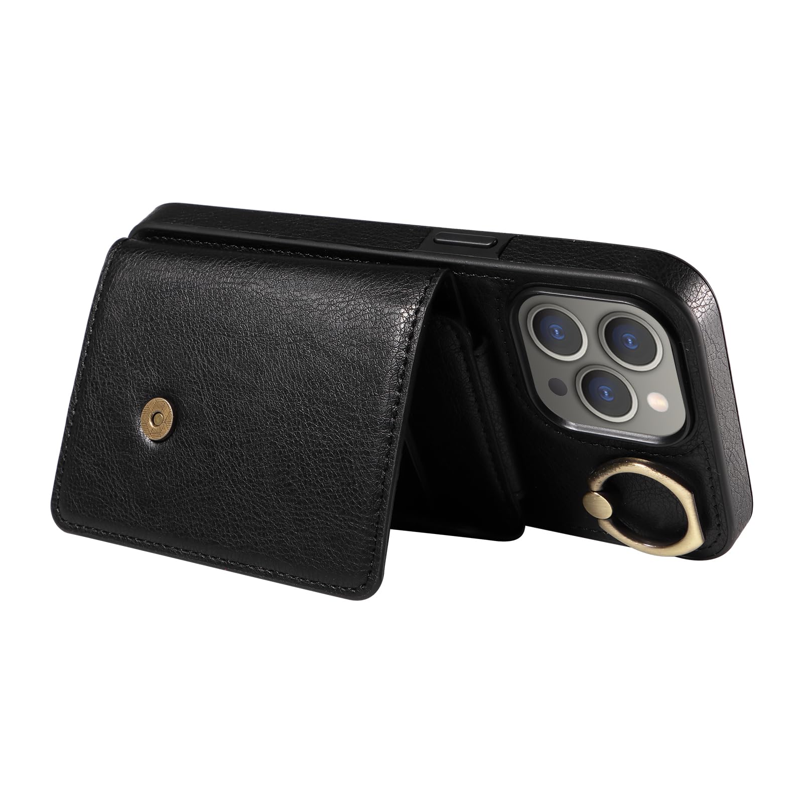Premium Leather Crossbody Wallet Case for iPhone 15 Pro Max - RFID Blocking Card Holder & Detachable Long Shoulder Strap | Shockproof Flip Cover for Women & Men (Black) | Perfect for Travel, Shopping & Everyday Use