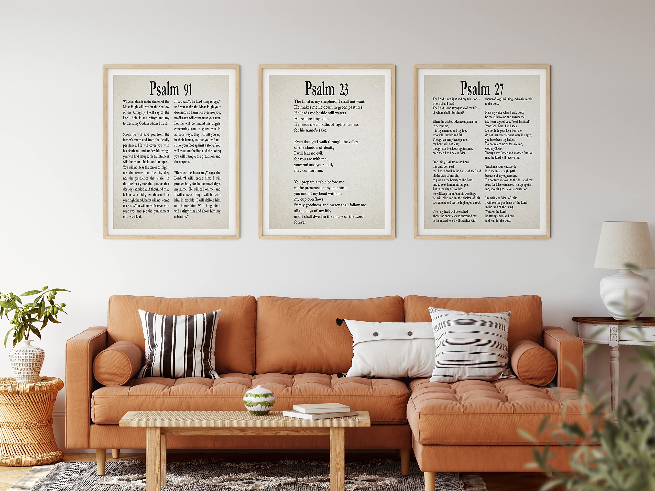Psalm 91:23 & Psalm 27 Scripture Bible Verse Wall Art - 12x16 Inch Christian Home Decor, Ready to Frame Bible Quote Prints, Spiritual Gifts for Housewarming & Religious Events - Perfect for Living Room, Bedroom & Church Decor