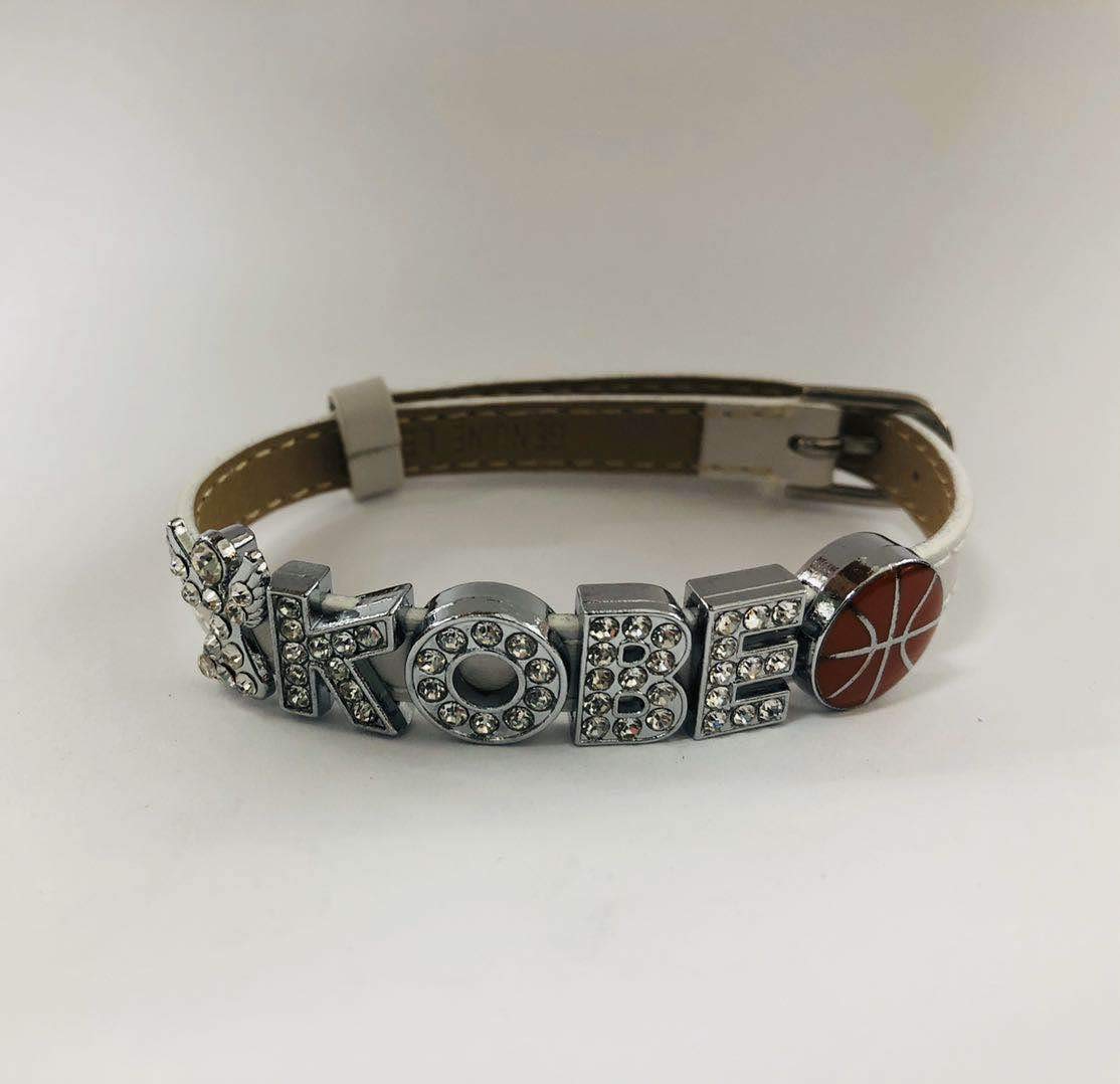CLGIFT 8mm Silver Rhinestone Slide Letter Charms for DIY Jewelry Making - Leather Bracelet Craft Supplies (Kobe Bryant Design) - Perfect for Custom Wristbands, Friendship Bracelets & Personalized Gifts