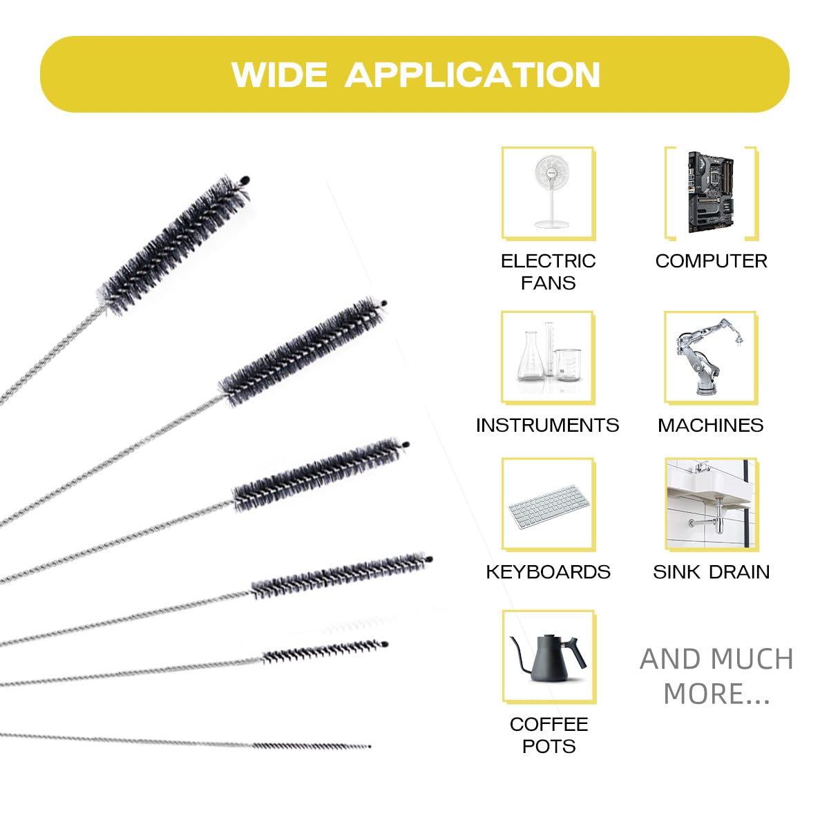 6-Piece Long Drinking Straw Cleaner Brush Set - 10-Inch Pipe & Tube Cleaning Brushes (Black) - Perfect for Reusable Straws, Water Bottles, and Smoothie Cups