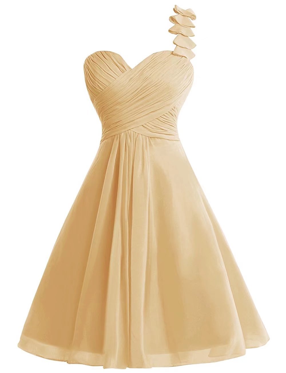Elegant One Shoulder Bridesmaid Dress - Short Chiffon Wedding Party Gown with Ruffles | Perfect for Bridal Showers, Receptions & Formal Events