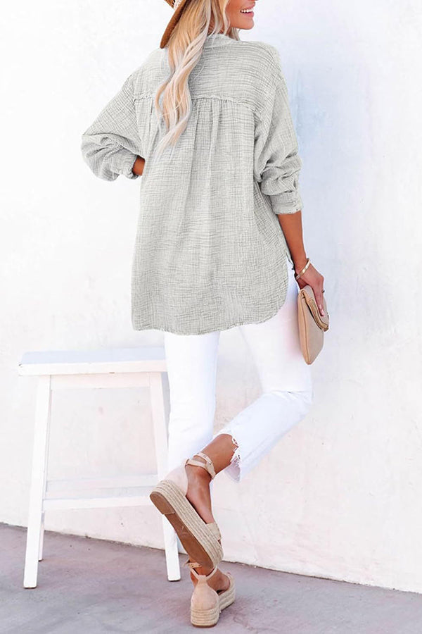 Elegant Solid Color Long Sleeve Pleated Button Loose Blouse for Women | Casual Office Wear & Spring Outfits