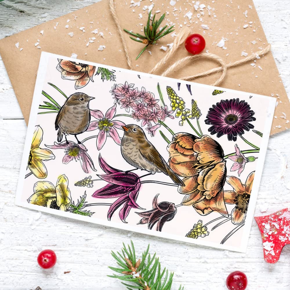 Spring Bird Flower Clear Stamps for Card Making - Floral Leaves Transparent Rubber Stamps for DIY Scrapbooking, Bullet Journal, Handmade Crafts & Notebook Decoration - Perfect for Greeting Cards, Wedding Invitations & Art Journaling