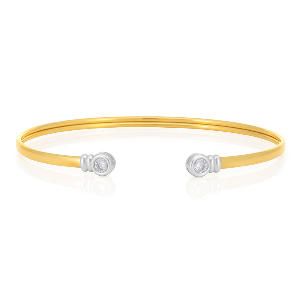 9ct Two Tone Gold Filled Round Ball Cuff Bangle Bracelet for Women - Elegant Stackable Jewelry for Everyday Wear & Special Occasions