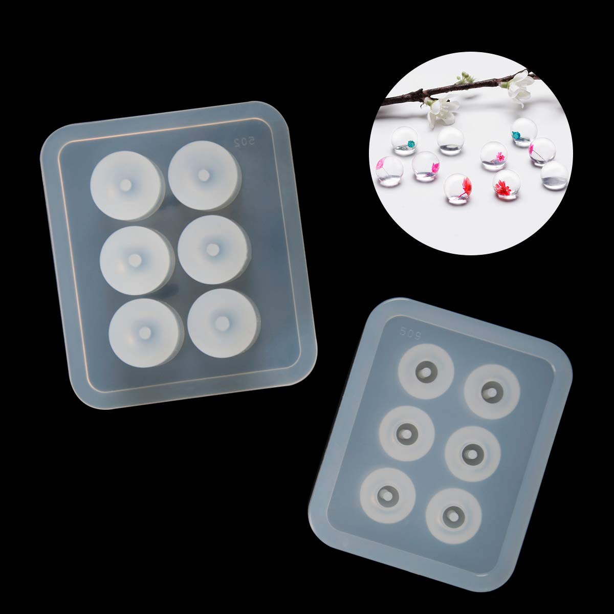 Suhome 12PCS Silicone Resin Bead Molds for Jewelry Making - Cabochon Gem Molds with Holes for DIY Earrings, Pendants, Bracelets & Necklaces - Perfect for Epoxy Resin Crafts, Handmade Jewelry & DIY Gifts