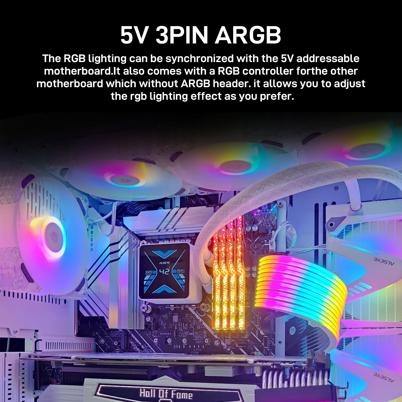 ALSEYE N12 3-Pack 120mm ARGB PWM PC Case Cooling Fans with Controller - Ultra Quiet High Airflow Half-Transparent White Computer Fans for Gaming PC, Workstation & Home Office Setup