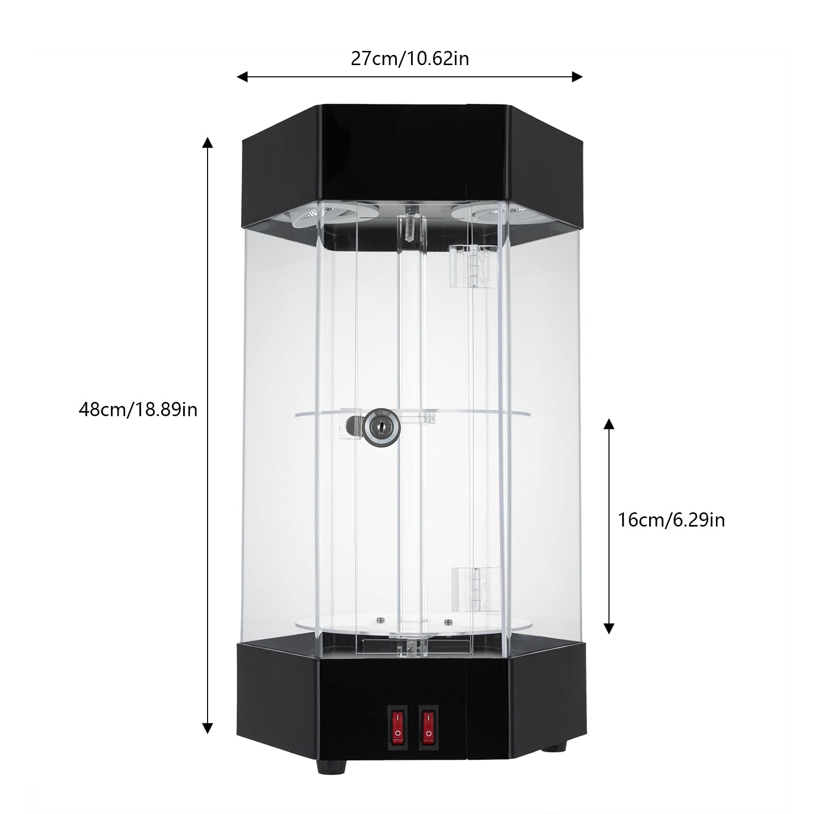 360° Rotating LED Acrylic Display Case with Lock & Keys - 2-Tier Electric Jewelry Showcase for Watches, Sunglasses & Cosmetics | Perfect for Retail Stores, Boutiques and Trade Show Displays