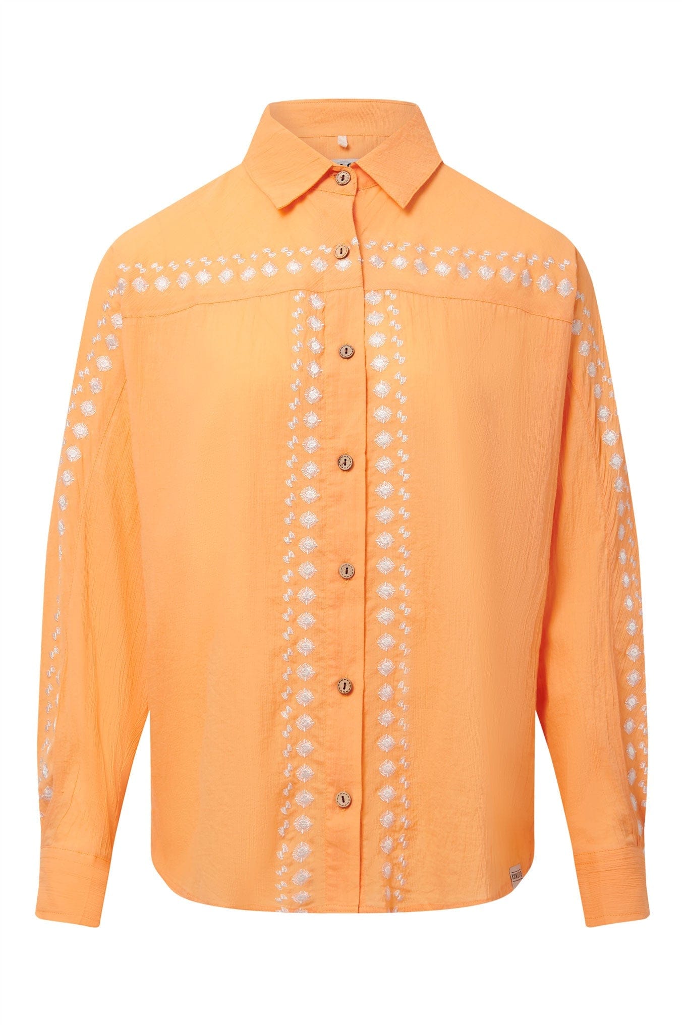 Hanako Women's Organic Cotton Embroidered Blouse - Cantaloupe Color | Boho Chic Summer Top for Casual Outings & Beach Vacations