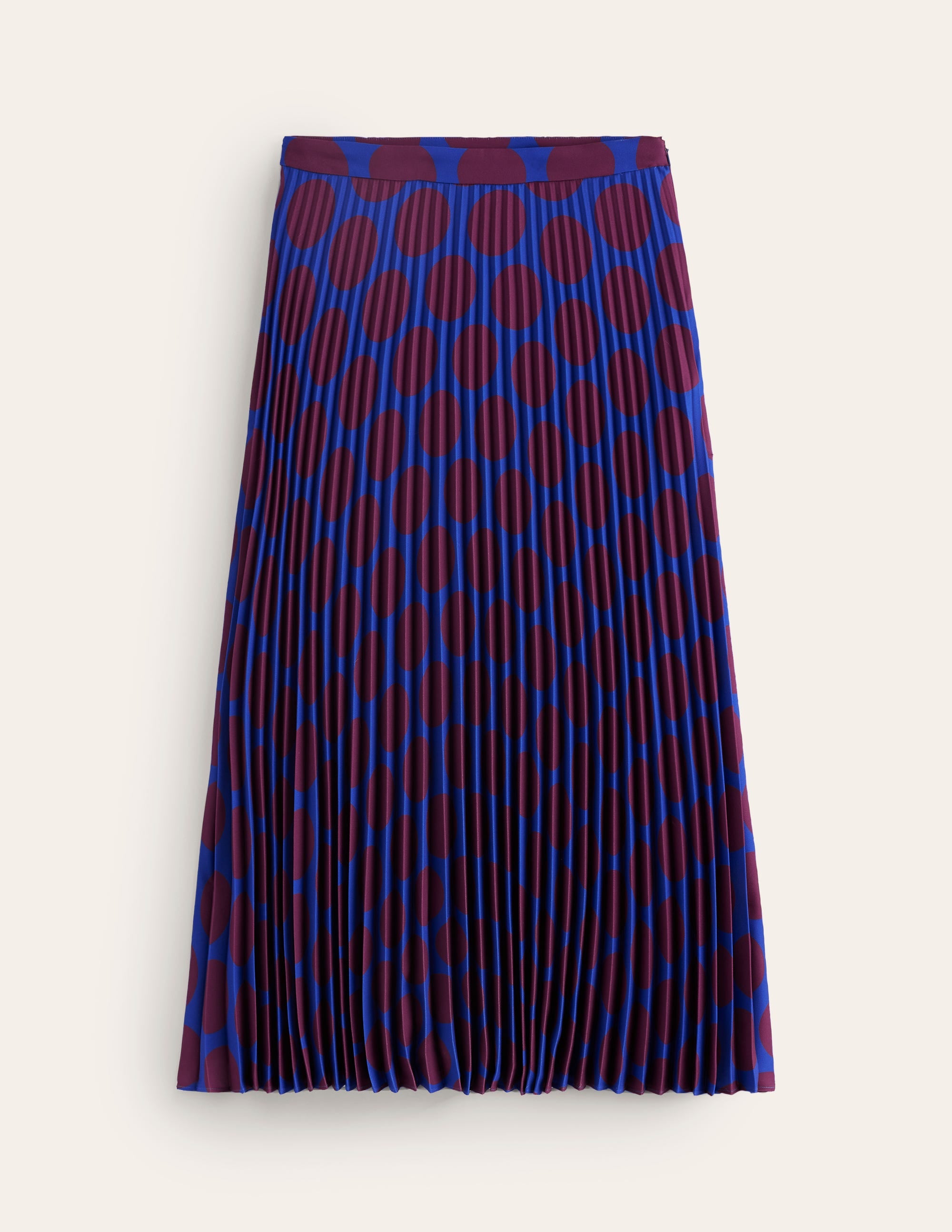 Camilla Pleated Midi Skirt for Women - Chestnut Brown with Large Polka Dots - A-Line Flowy Skirt for Office, Date Night & Spring Summer Outfits