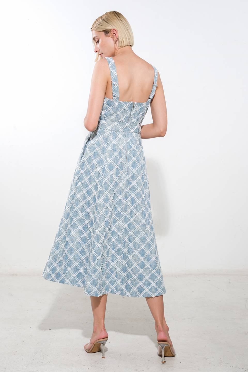 Textured Light Denim Midi Dress for Women - Casual Boho Chic Style - Perfect for Summer Outings, Beach Vacations & Date Nights