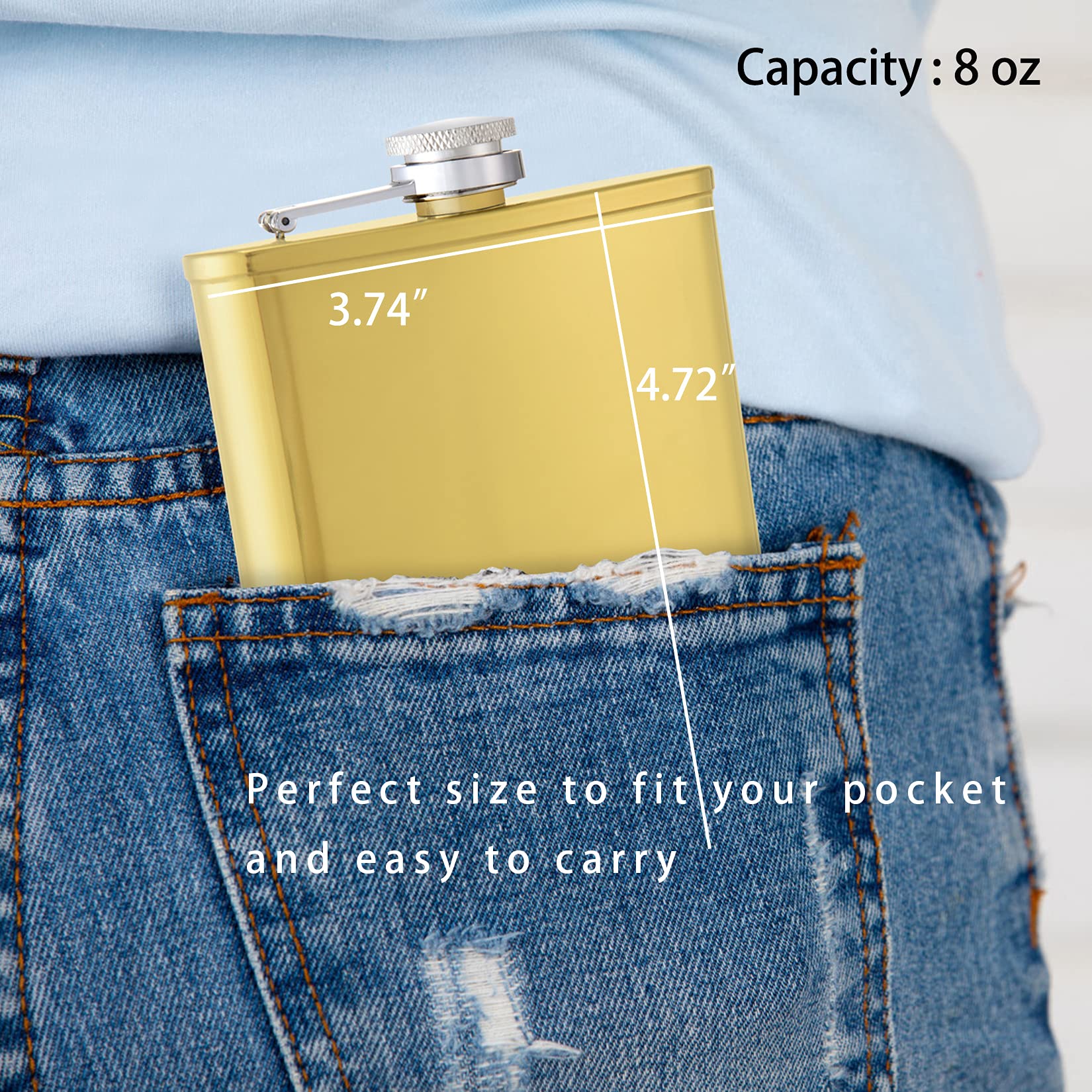 Personalized Stainless Steel Groomsmen Flasks Set of 8 - Custom Engraved 304 Whiskey Flasks for Wedding Party, Best Man, Groom & Father of the Bride - Perfect for Bachelor Parties, Weddings & Anniversary Gifts (Gold)