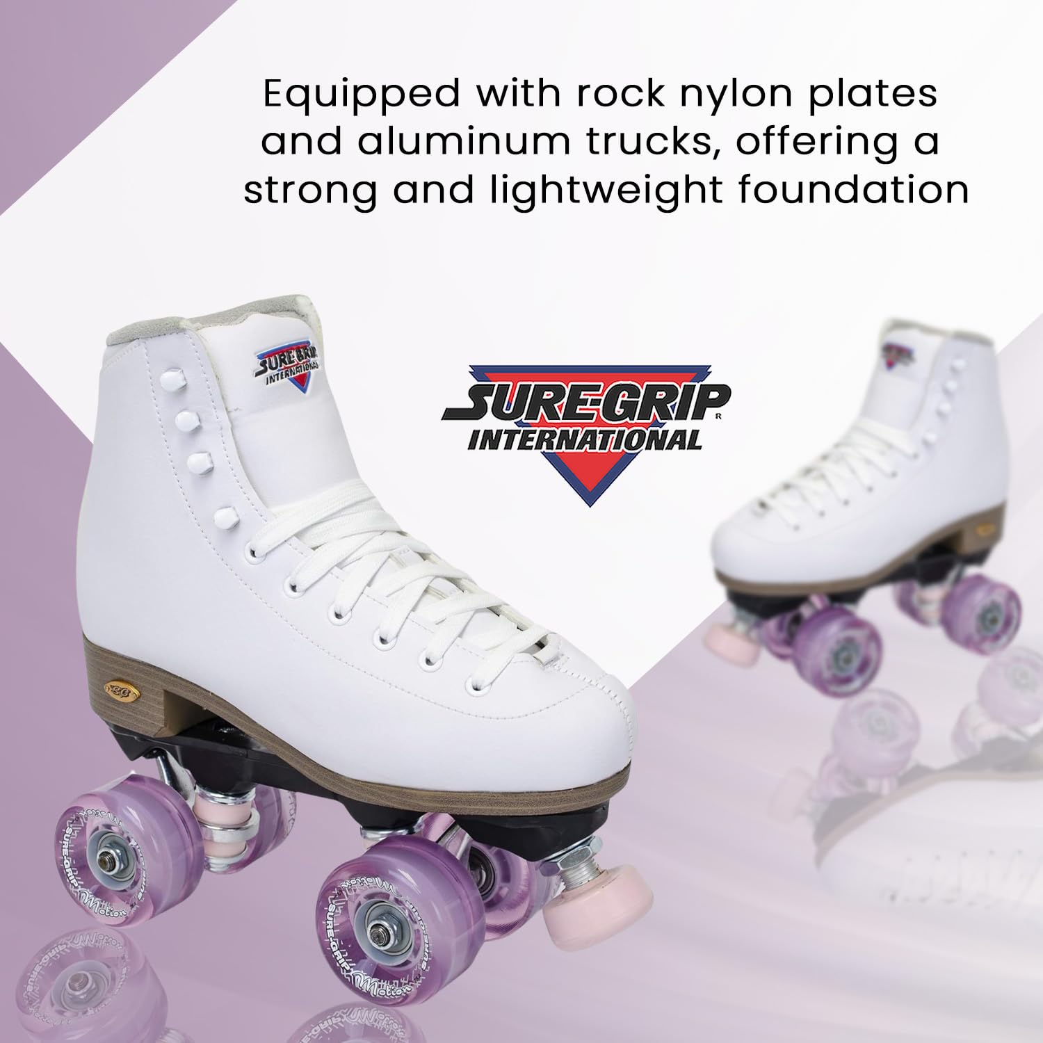 Sure-Grip Fame White Vegan Outdoor Roller Skates with Pink Motion Wheels - Microfiber Lined Boot, Rock Nylon Plates, Aluminum Trucks & Matching Pink Cushions - Perfect for Park Skating, Fitness & Casual Outdoor Adventures