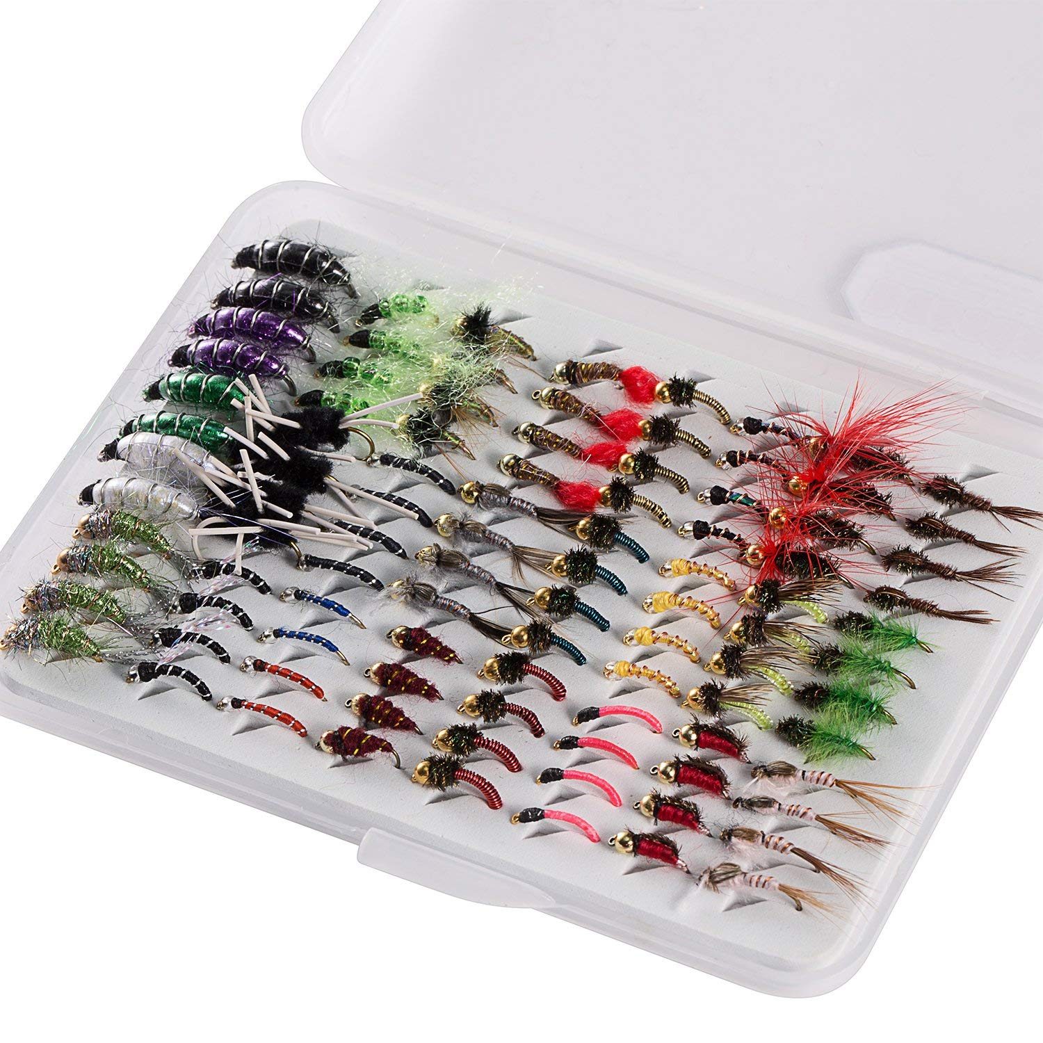 Premium Bass & Trout Fly Fishing Flies Kit - 36/64/72/76/80/96pcs Assortment with Dry Flies, Wet Flies, Nymphs, Streamers & Poppers - Portable Fly Box Included for Freshwater Fishing & Outdoor Adventures