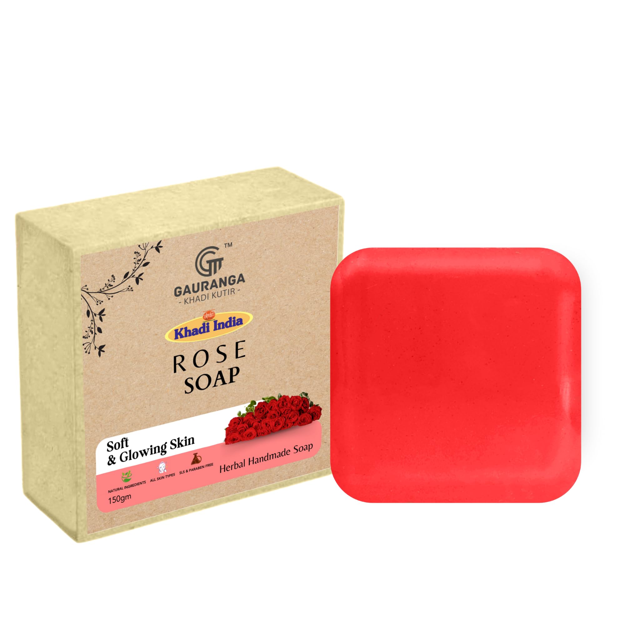 Khadi Rose Soap 150g - Premium Handmade Organic Soap for Healthy Glowing Skin | Dark Spot Remover for Face & Body | Natural Skincare Gift for Women | Perfect for Daily Cleansing & Spa Day