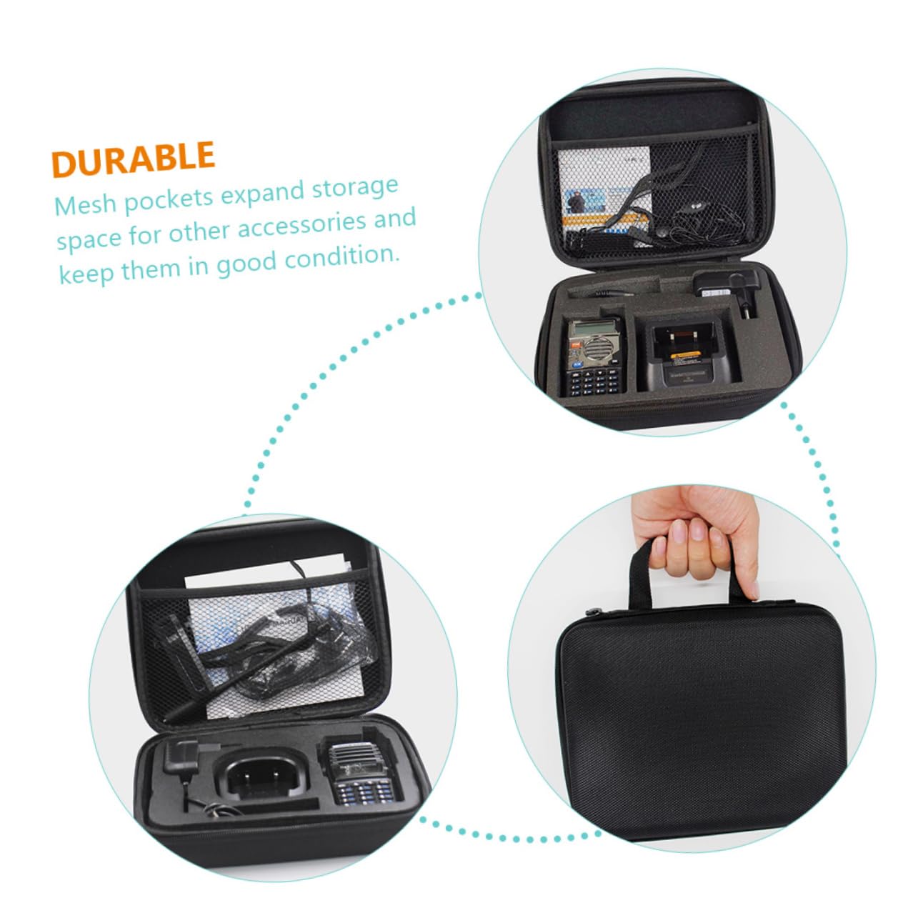 Hemobllo Radio Accessories Storage Case - Durable Interphone Organizer with Mesh Pockets for Walkie Talkies | Perfect for Outdoor Adventures, Construction Sites & Emergency Communications
