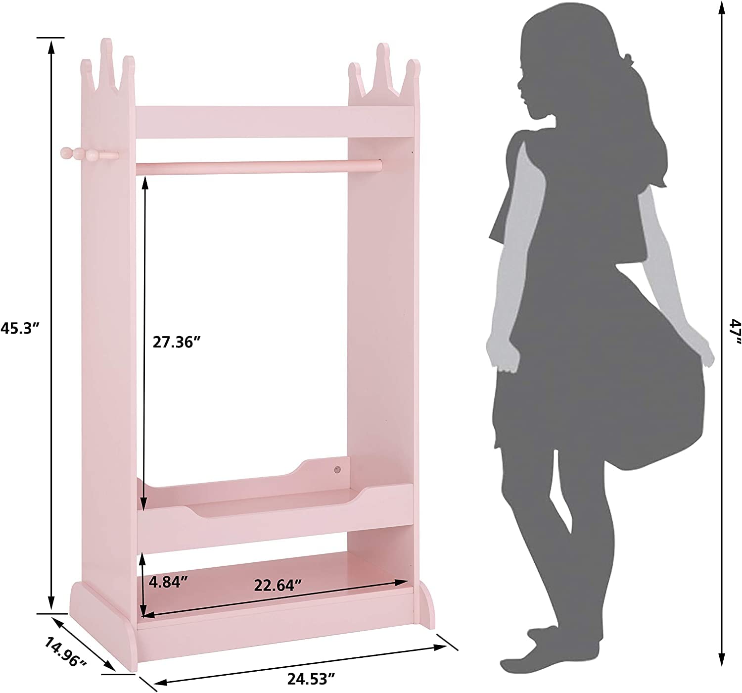 UTEX Kids Dress Up Storage with Mirror - Pink Costume Wardrobe & Hanging Armoire Closet for Girls | Pretend Play Storage Organizer for Dress-Up Clothes, Accessories & Toys | Perfect for Bedroom, Playroom & Nursery Organization