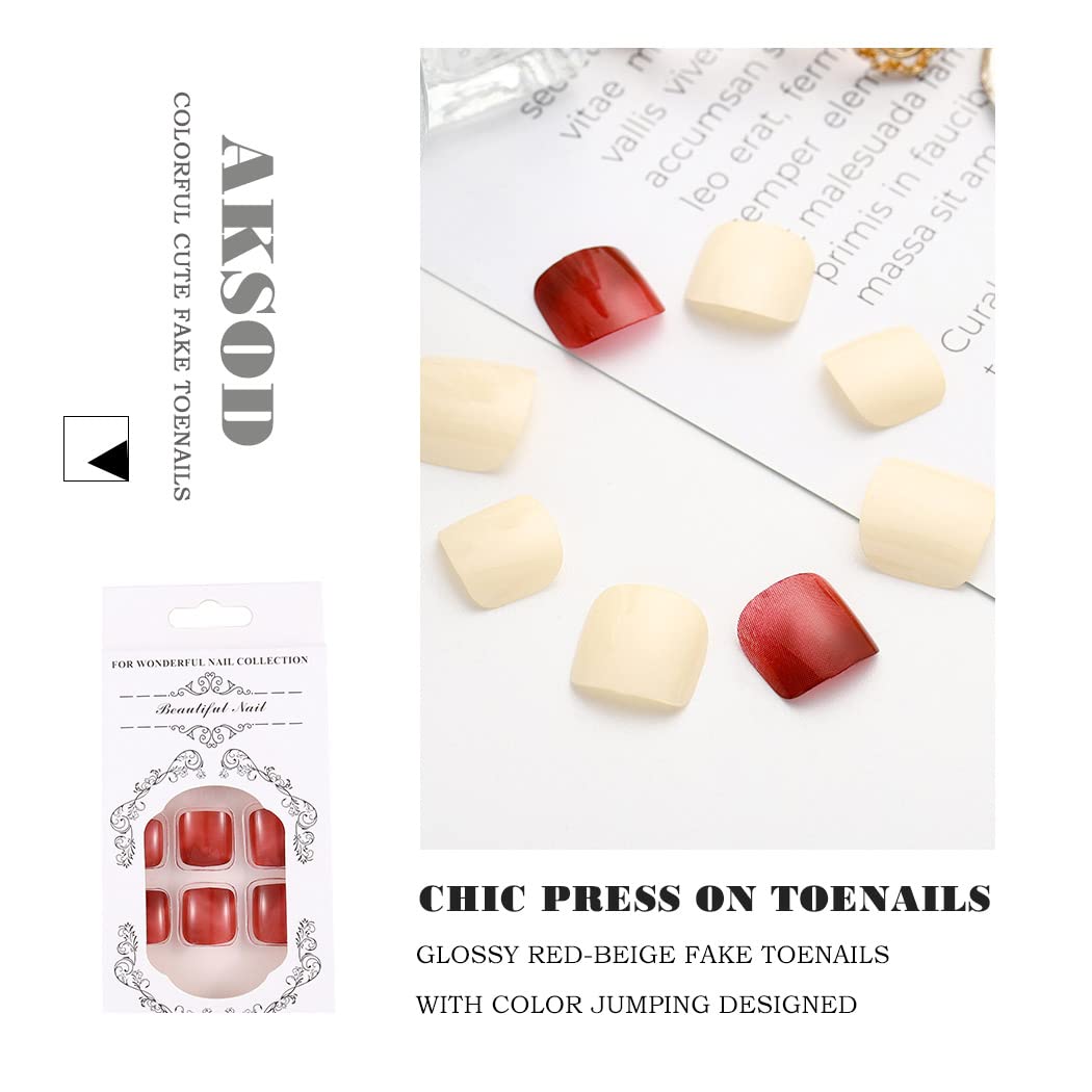 AKSOD Glossy Press-On Toenails - Amber Square Ombre Gradient Fake Nails, Full Cover Acrylic Toe Tips for Women & Girls (Size G) | Perfect for Summer Pedicures, Beach Vacations & Special Occasions