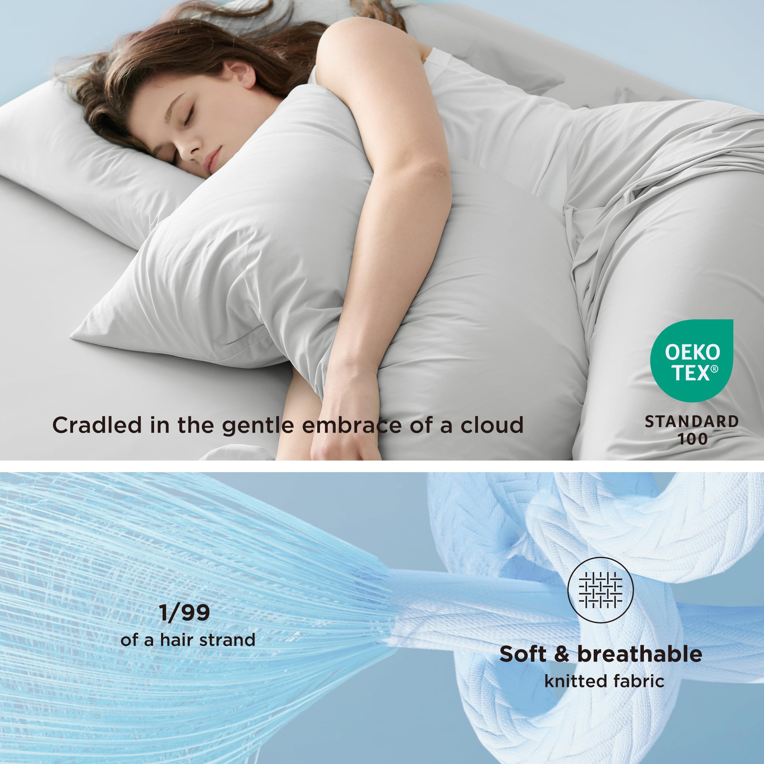 Bedsure Cooling Pillowcases Queen Size Set of 2 - Silky Soft & Breathable Cold Pillow Covers for Hot Sleepers, Night Sweats Relief - Hidden Zipper, Grey, 20x30 Inches - Perfect for Summer Nights, Hot Flashes, and Temperature Regulation