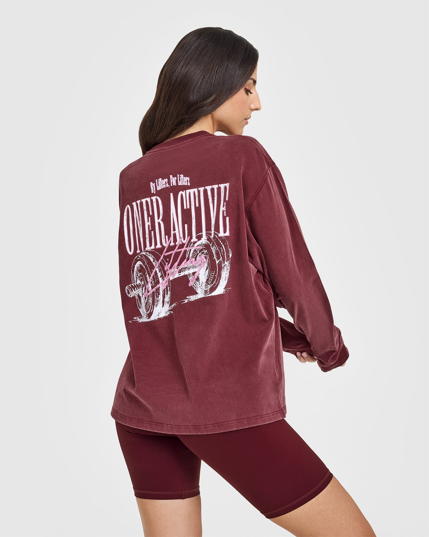 Oner Graphic Washed Long Sleeve T-Shirt for Women | Vintage Rosewood Print | Casual Streetwear & Layering Essential