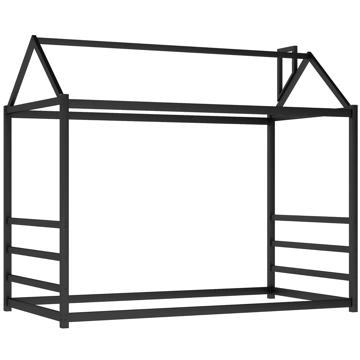 Twin Size Metal Platform Bed Frame with Headboard & Footboard - House Design with Roof & Chimney - Black Kids & Teens Bed - Perfect for Bedroom Decor, Playroom, or Themed Children's Rooms