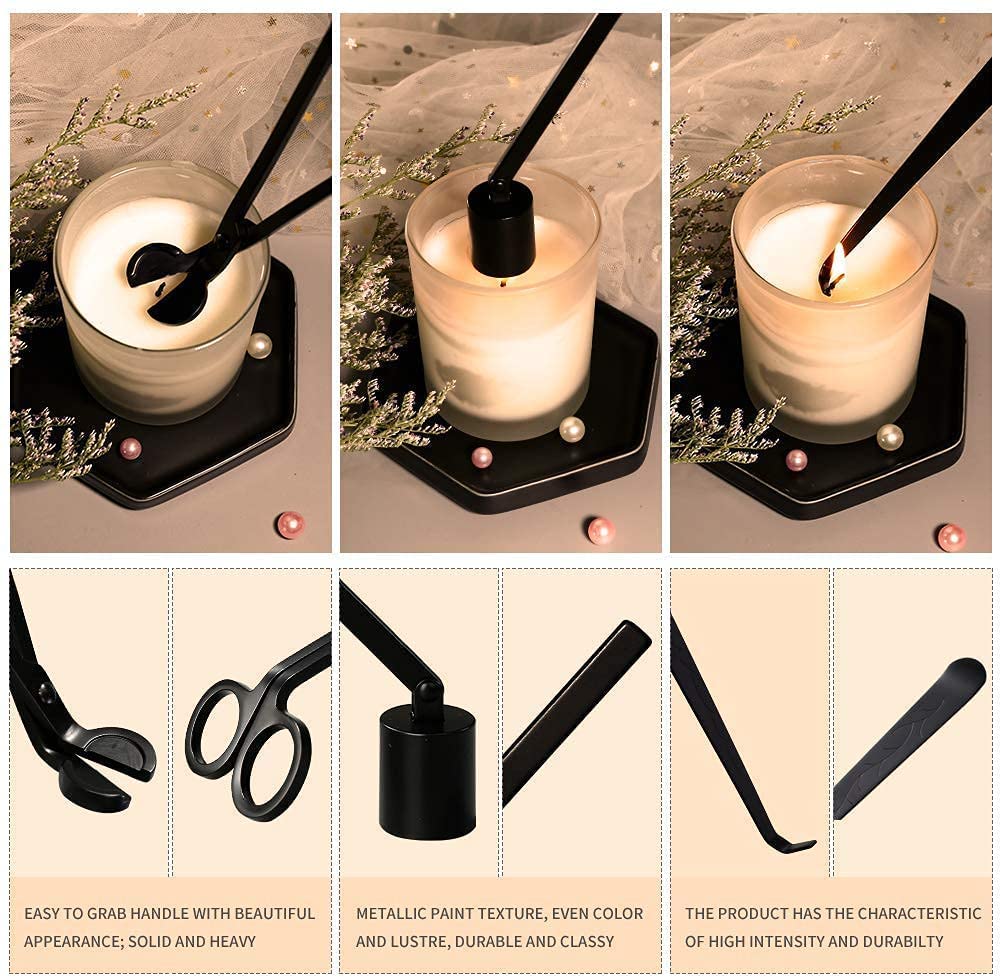 Premium 3-in-1 Candle Accessory Set - Wick Trimmer, Dipper & Snuffer - Elegant Black Candle Tools for Wax Lovers - Perfect for Home Spa, Romantic Dinners & Relaxation Gifts