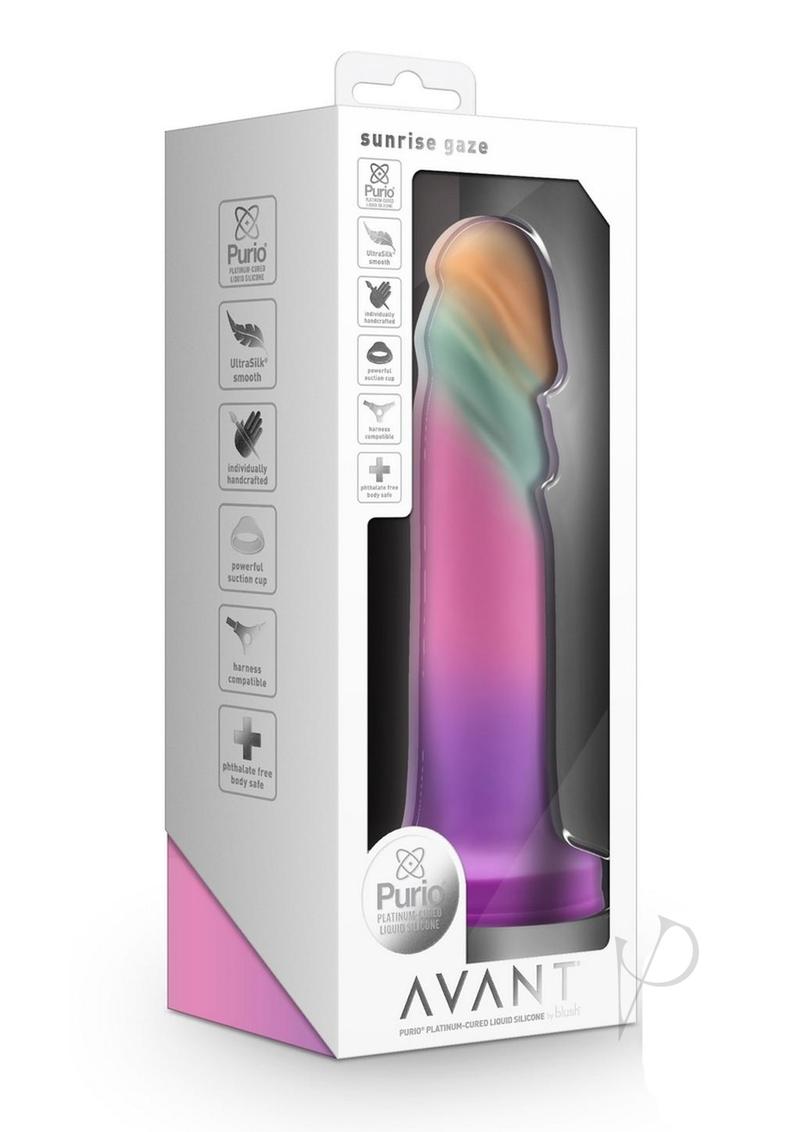 Avant Sunrise Gaze Silicone Dildo - Vibrating Sherbet Multicolor Adult Toy for Couples & Solo Play - Perfect for Romantic Nights & Personal Pleasure