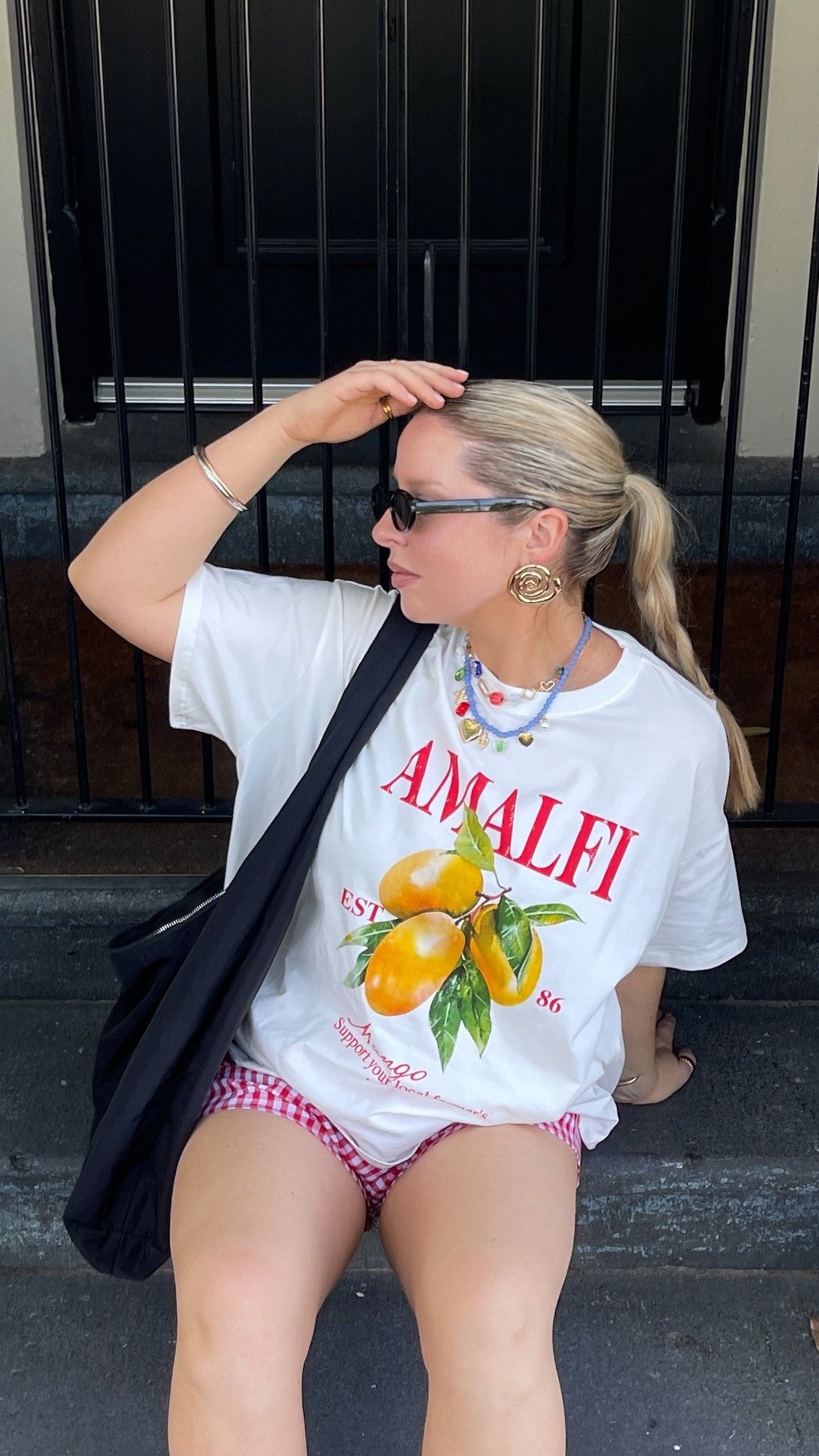 Amalfi Women's Gingham Mango Print Top and Shorts Set - Summer Beach Outfit, Vacation Wear, Casual Lounge Set
