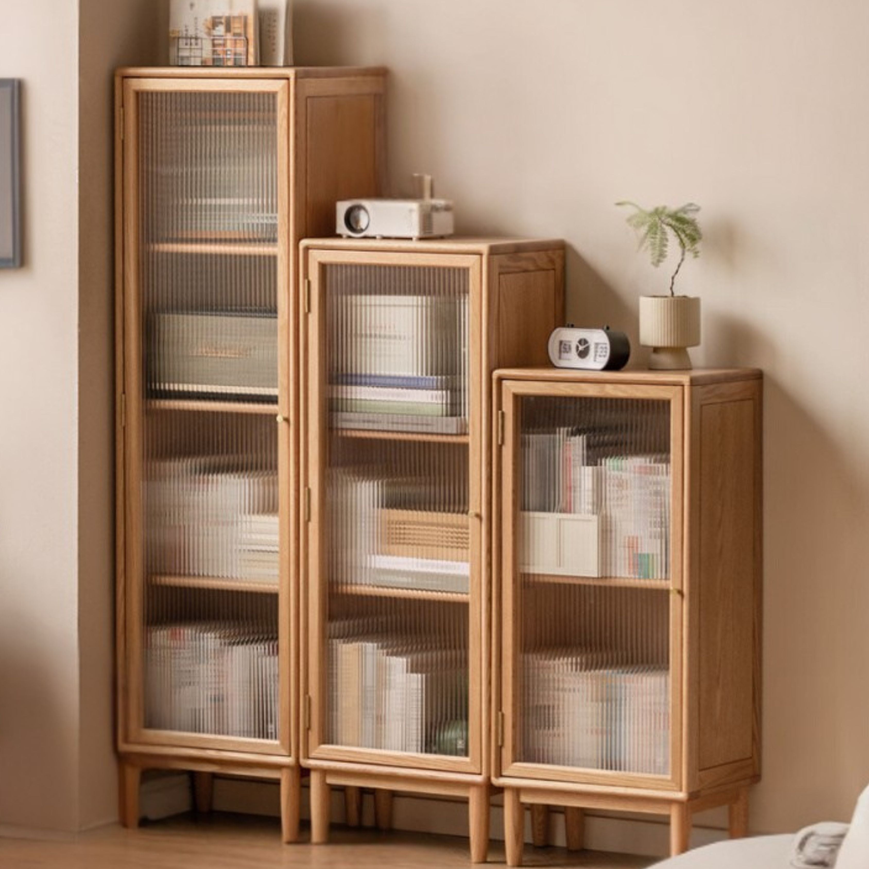 Solid Oak Wood Side Cabinet - Small Bookcase with Adjustable Shelves for Living Room, Bedroom, or Office Storage | Rustic Home Decor Furniture