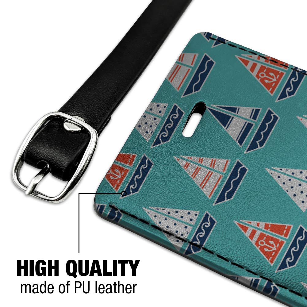 Stylish Sailboat Pattern Leather Luggage Tag - Rectangle ID Card Holder for Suitcases & Carry-On Bags - Perfect for Travel, Business Trips & Vacation