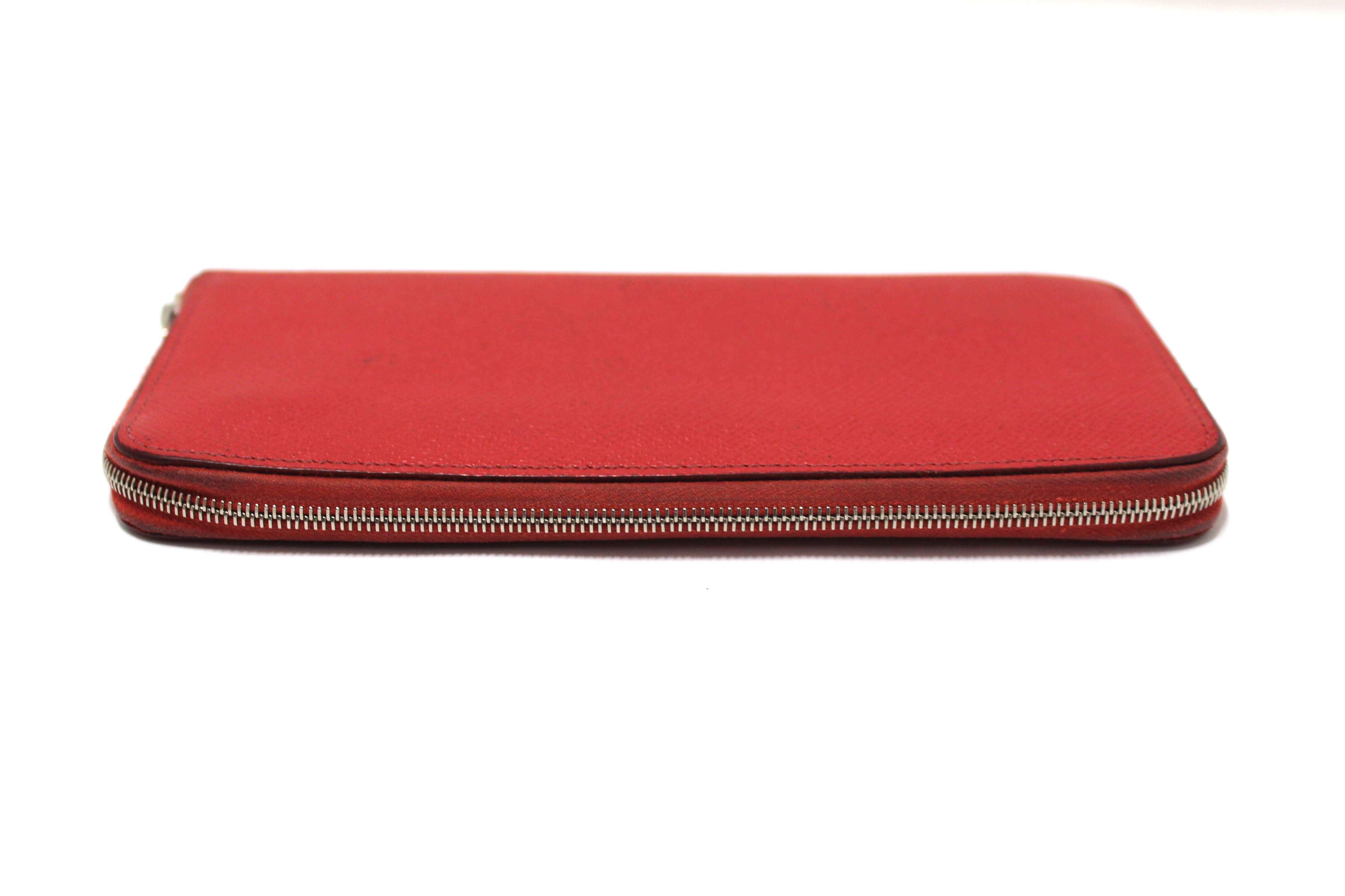 Authentic Hermes Red Epsom Leather Azap Silk'In Classic Long Wallet for Women | Luxury Designer Bifold Wallet | Perfect for Everyday Use, Business Meetings & Special Occasions