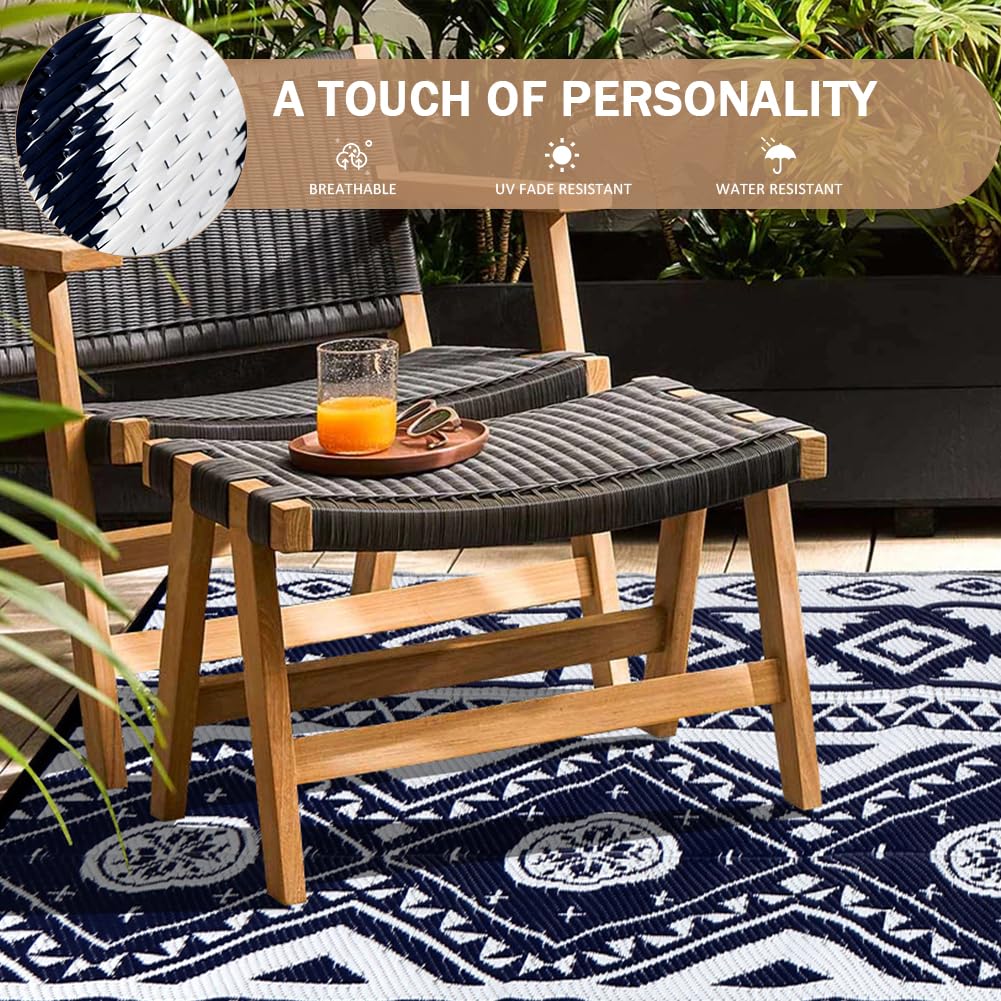 5'x8' Reversible Outdoor Rug - Waterproof Plastic Straw Mat for Patio, Deck, RV, Camping & Beach | Indoor/Outdoor Use | Blue & White Design | Perfect for Picnics, Trailers & Outdoor Gatherings