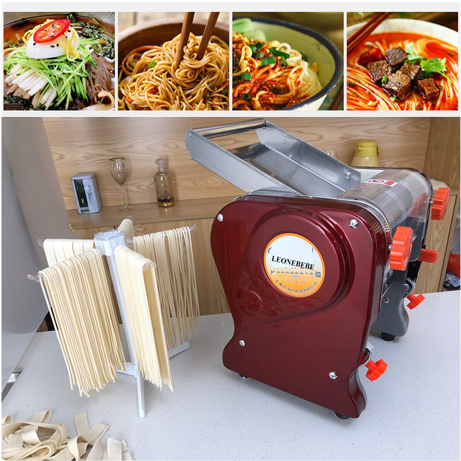 550W Commercial Electric Pasta Maker Machine - Heavy Duty Stainless Steel Noodle Maker with 3mm & 9mm Blades, Adjustable 0.3-5mm Thickness, Dough Press & Cut Function, 110V for Home Kitchen & Restaurant Use - Perfect for Making Fresh Pasta, Lasagna, Fettuccine & Ravioli Dough