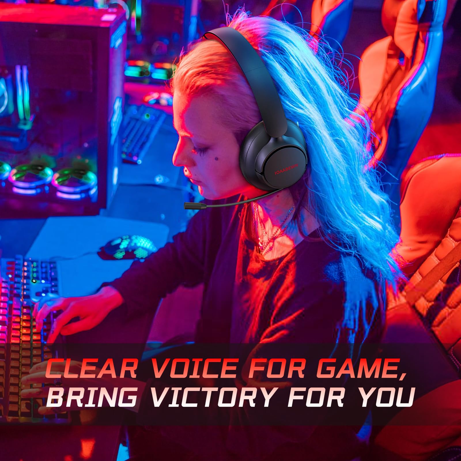 Wireless Gaming Headset for PS5, PS4, PC & Switch - 55Hr Battery Life, 2.4Ghz/Bluetooth 5.3 with Noise-Canceling Mic - Black & Red Design for Pro Gamers & Streaming (Compatible with Playstation 5, Xbox, Nintendo Switch & Desktop Computers)
