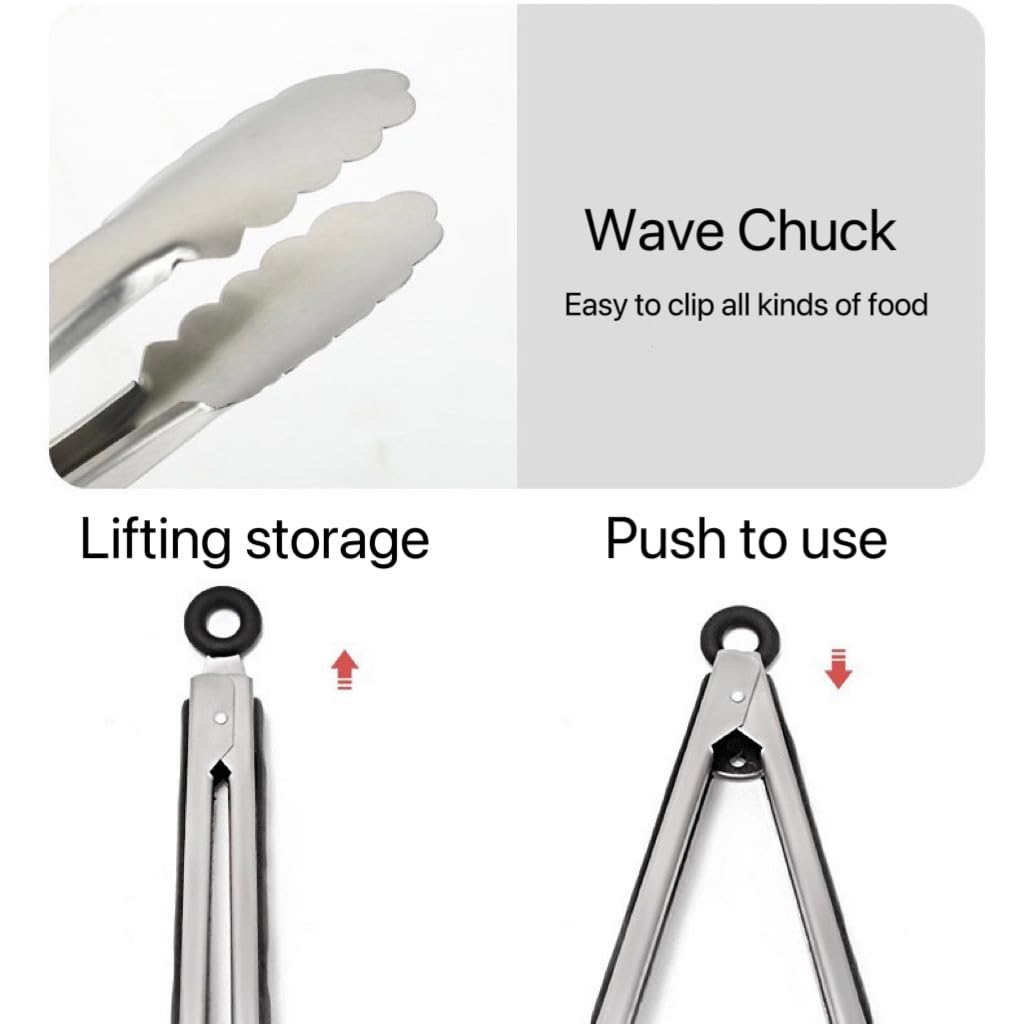Premium 14-Inch Silicone Kitchen Cooking Tongs with 304 Stainless Steel - Multipurpose BBQ Grill Clamp, Spatula & Food Turner for Grilling, Flipping Steak, Fish, Toast & Salad - Perfect for Outdoor Cooking & Indoor Kitchen Use