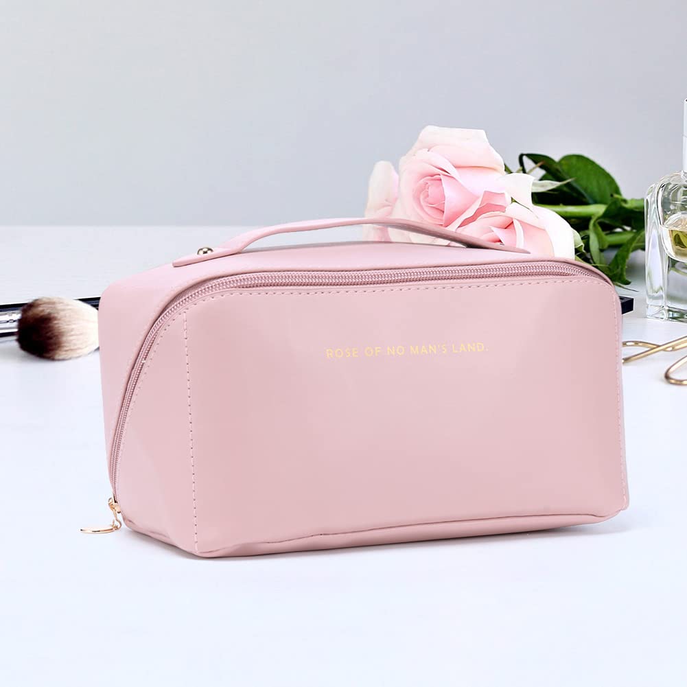 SPEPROECO Large Waterproof Leather Cosmetic Bag for Women - Travel Makeup Organizer with Multiple Compartments, Portable Toiletry Storage Case for Skincare & Beauty Essentials | Perfect for Vacation, Gym, and Daily Use