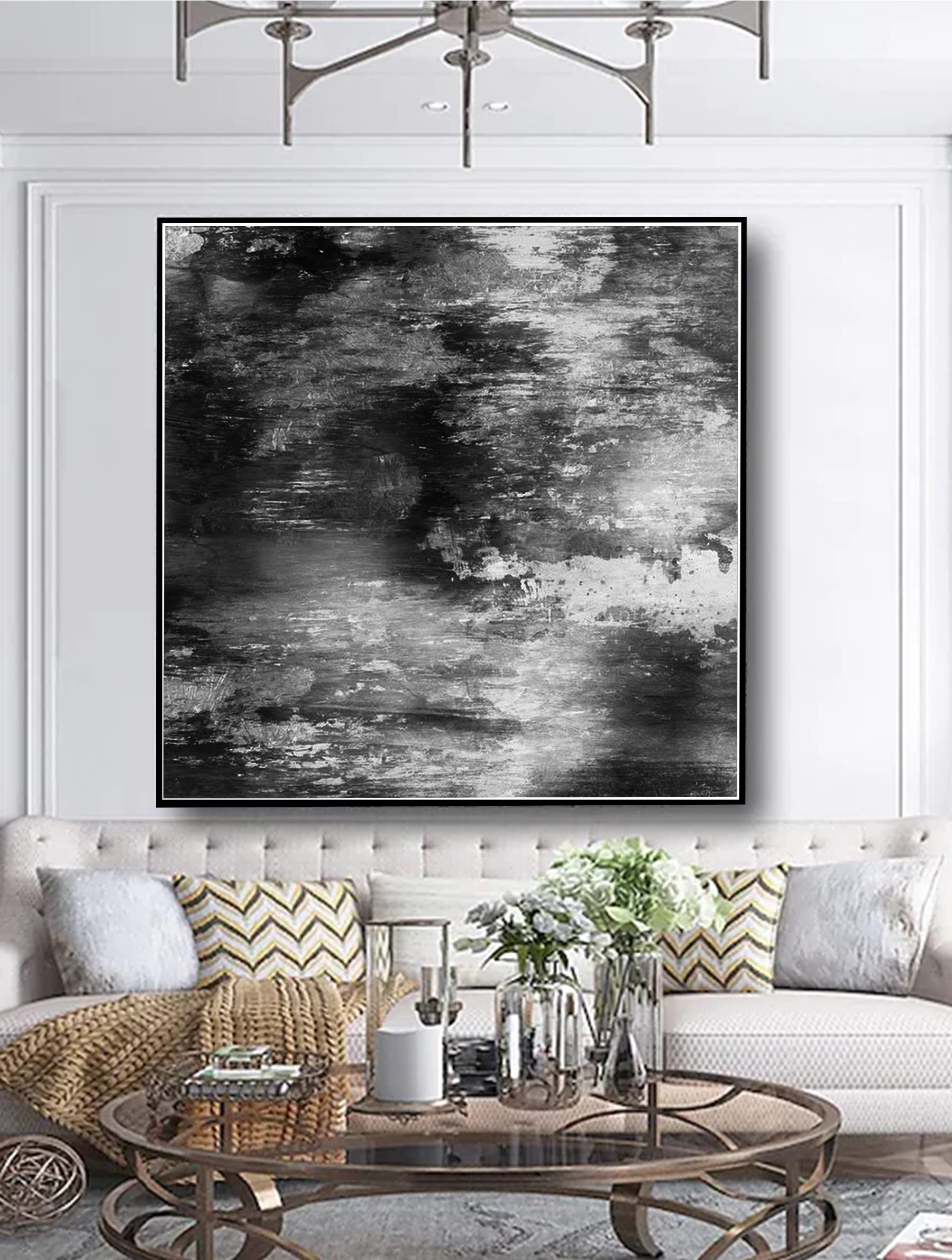 Large Black and White Abstract Acrylic Canvas Wall Art - Modern Contemporary Painting for Living Room Decor | Perfect for Home, Office & Gallery Display
