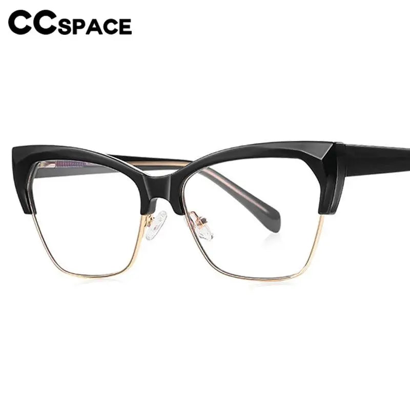 CCspace Unisex Full Rim Square Cat Eye Titanium Eyeglasses Frame - Lightweight & Durable TR90 Material - Perfect for Work, Reading & Fashion (Model 57454)