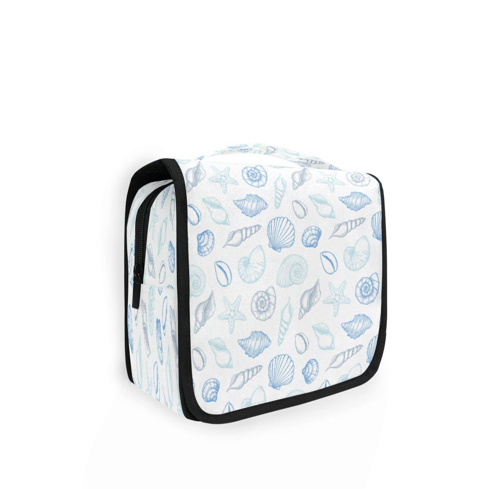 Sea Seashell Hanging Toiletry Bag - Beach Starfish Travel Cosmetic Organizer for Women & Men | Portable Waterproof Makeup Pouch with Hook | Perfect for Beach Vacations, Camping & Gym Showers