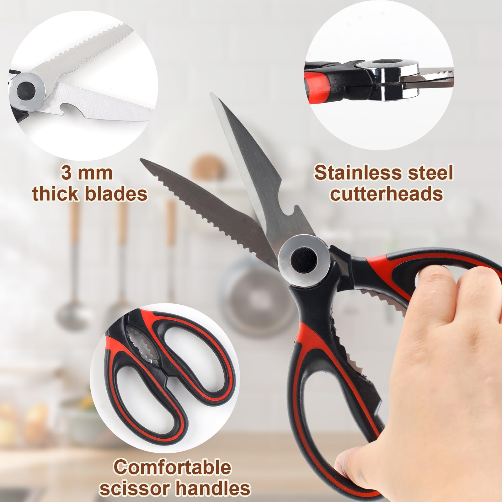 Premium PECULA Kitchen Scissors Set of 3 - Heavy Duty Food Shears for Cutting Meat, Poultry, Fish, Herbs & More - Multipurpose Cooking Scissors for Professional Chefs & Home Kitchen Use