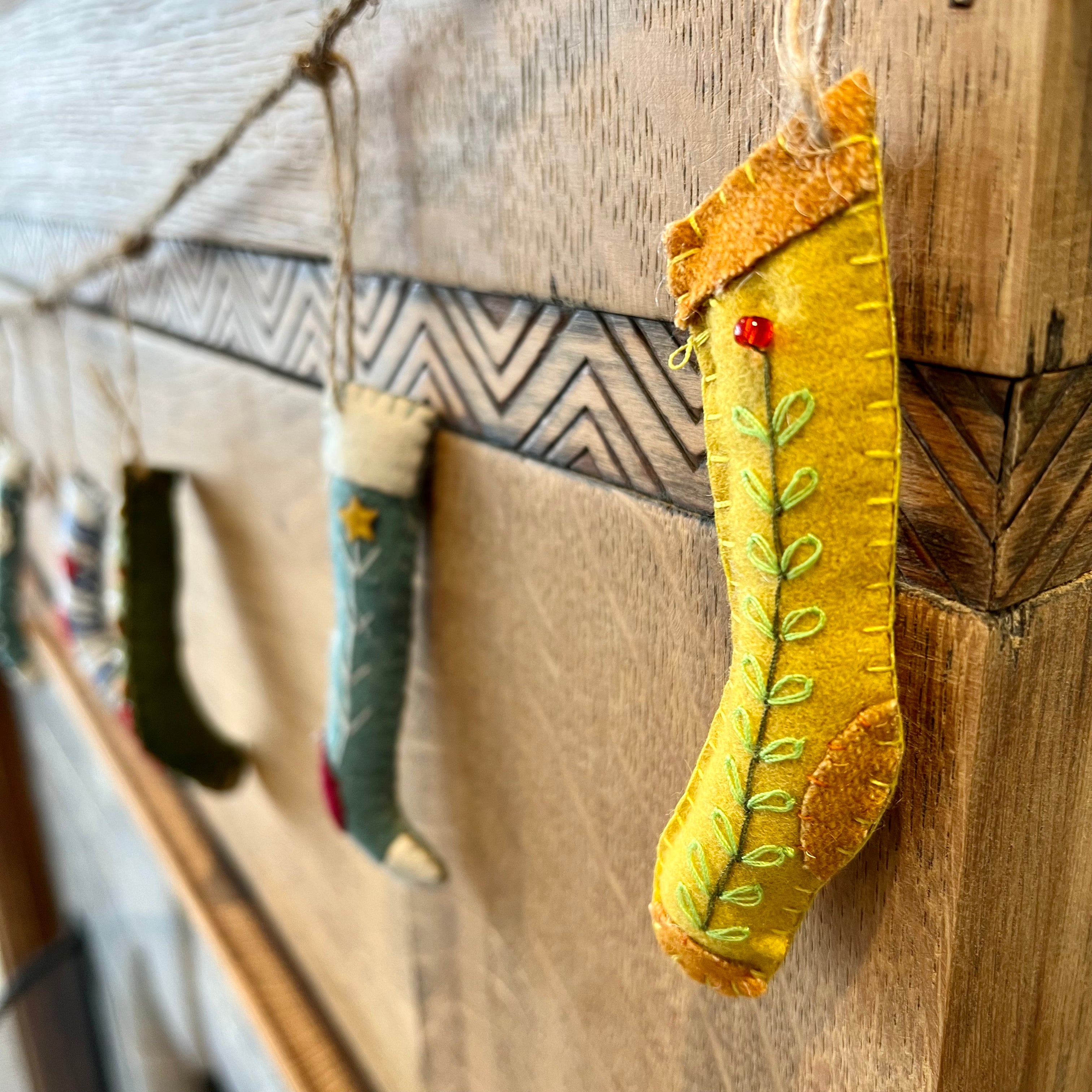 Hand Stitched Felt Stocking Garland - Christmas Tree Decorations, Holiday Fireplace Mantel Decor, Xmas Party Hanging Ornaments (Limited Stock)